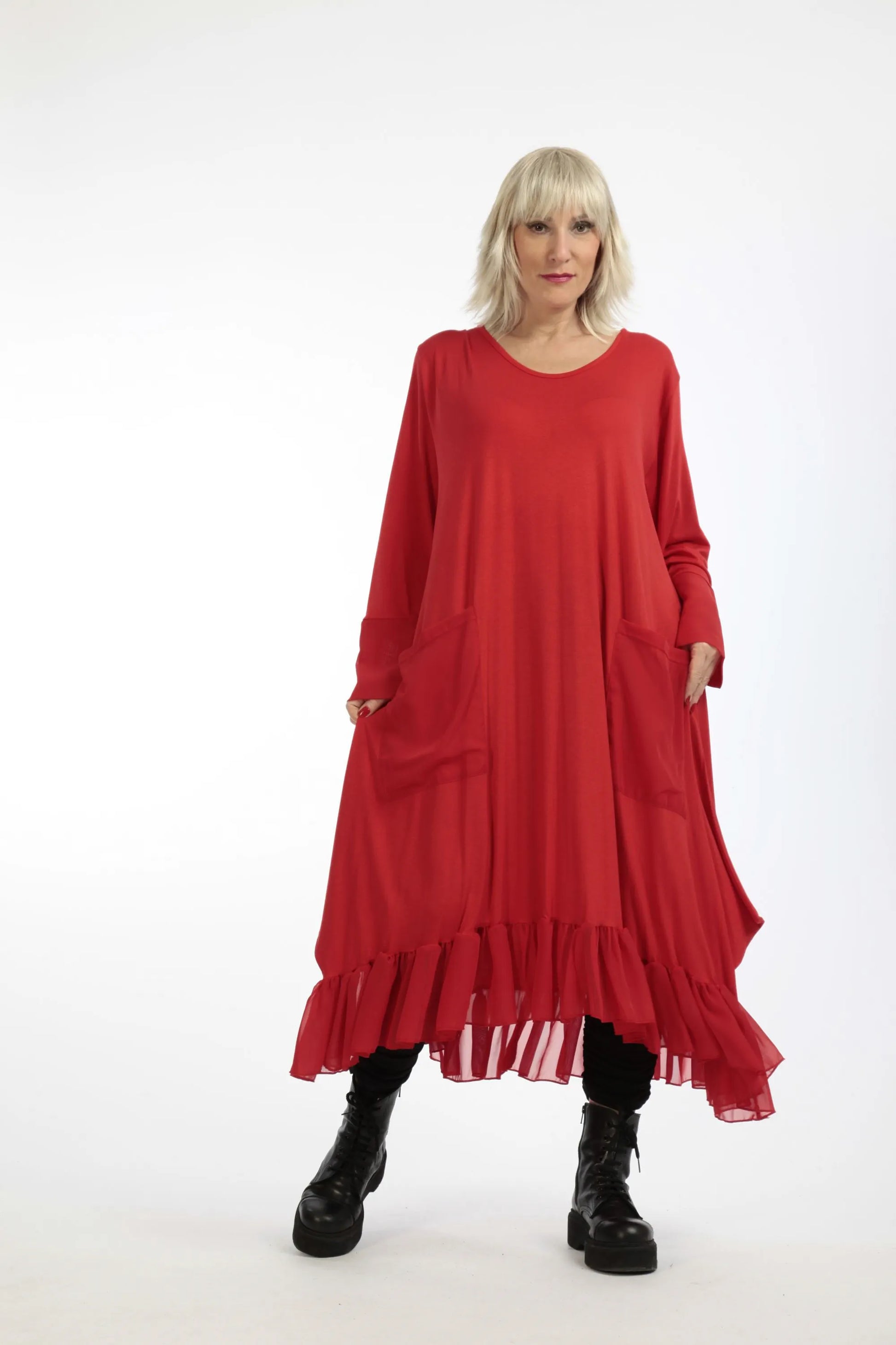  A-Form Kleid von AKH Fashion aus Viskose, 1197.05909, Rot, Unifarben, Ausgefallen, Modern