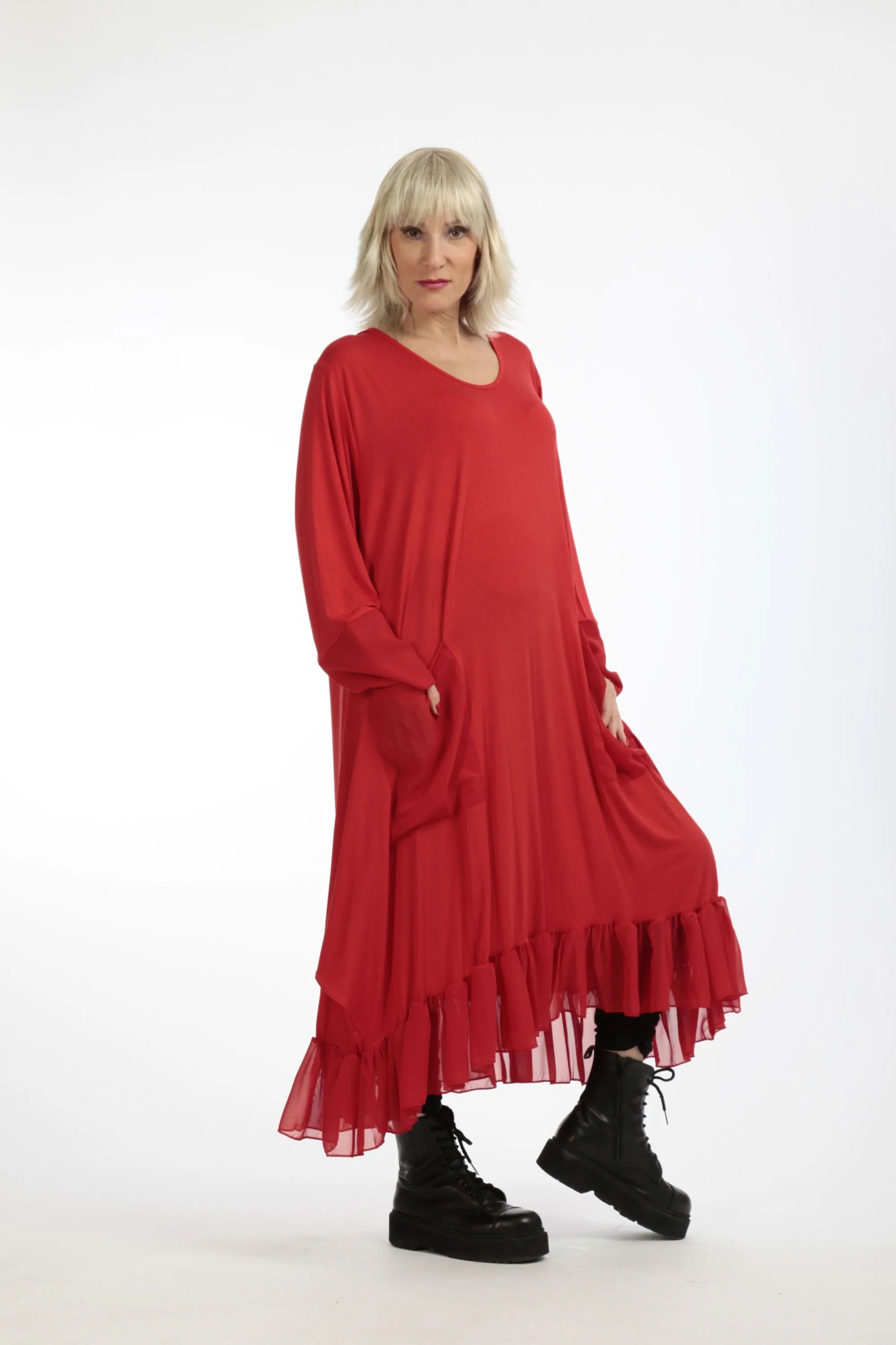  A-Form Kleid von AKH Fashion aus Viskose, 1197.05909, Rot, Unifarben, Ausgefallen, Modern