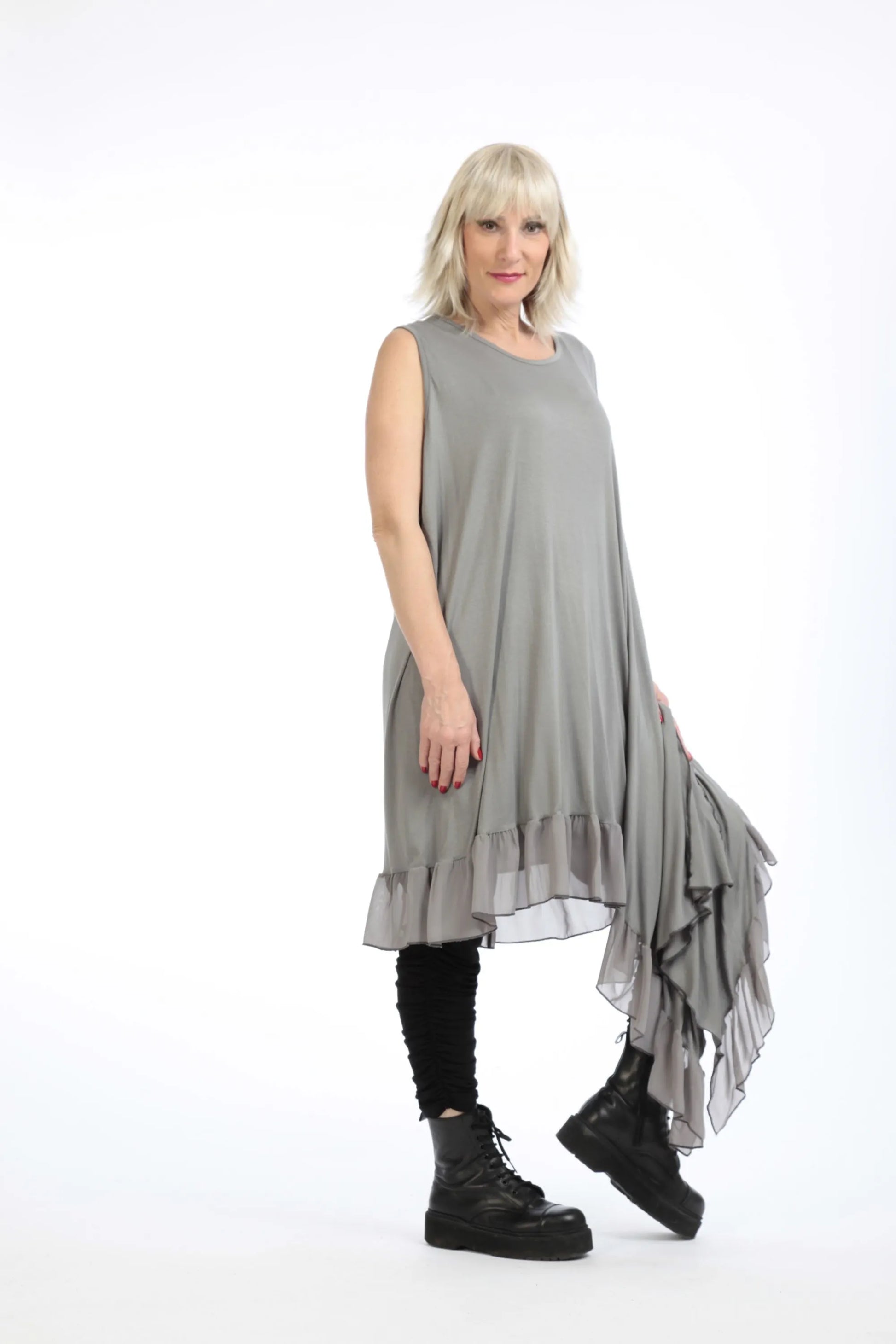  Asymmetrische Tunika aus weichem Jersey mit edlem Chiffon-Besatz und seitlichem Schlitz Plus Size