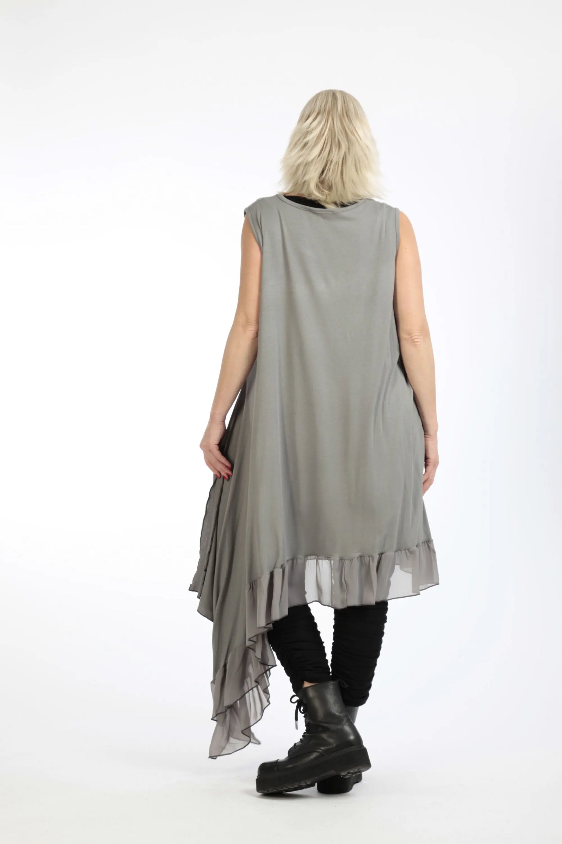  Asymmetrische Tunika aus weichem Jersey mit edlem Chiffon-Besatz und seitlichem Schlitz Plus Size