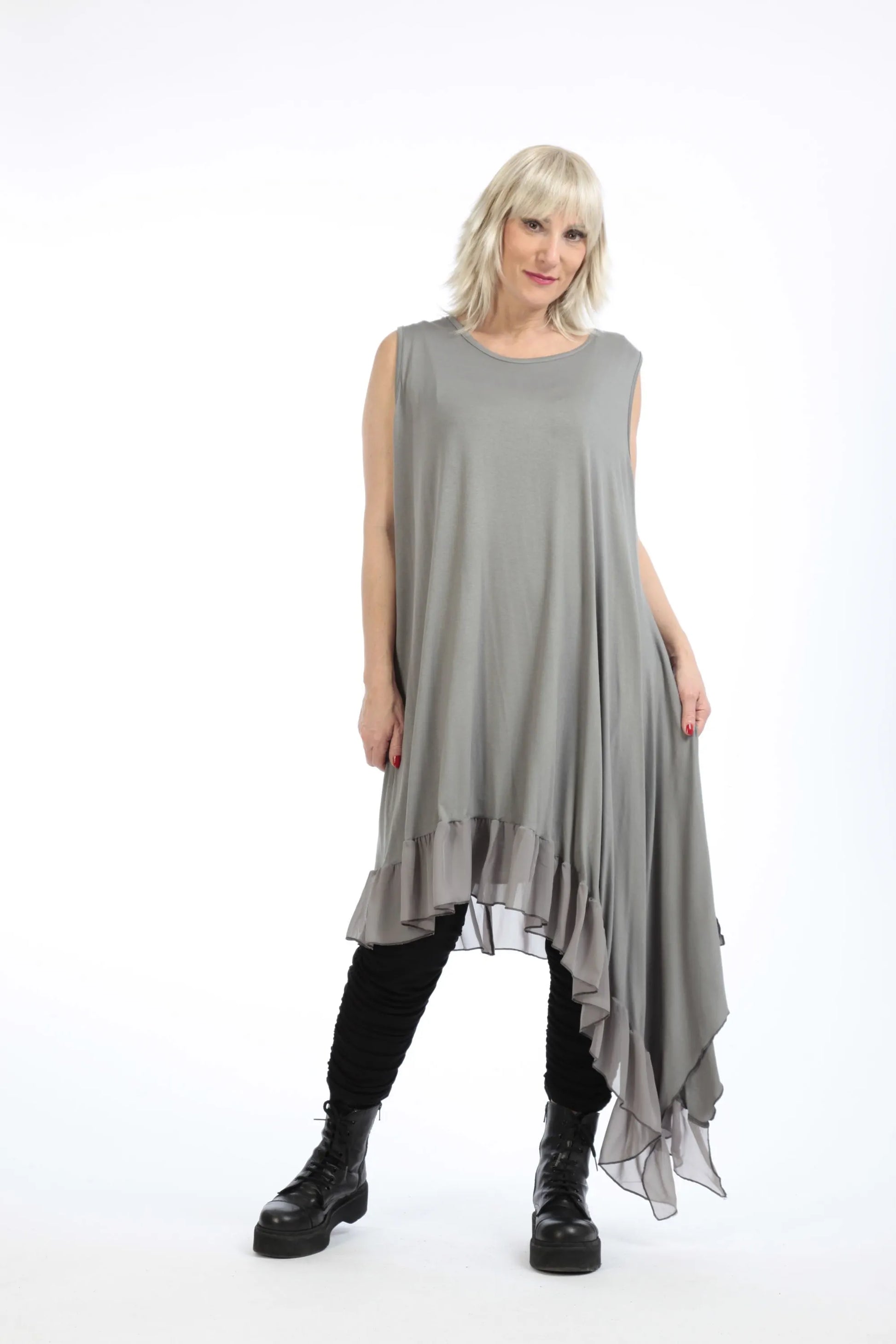  Asymmetrische Tunika aus weichem Jersey mit edlem Chiffon-Besatz und seitlichem Schlitz Plus Size