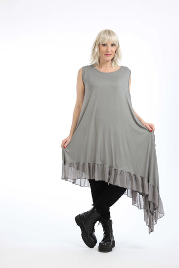  Asymmetrische Tunika aus weichem Jersey mit edlem Chiffon-Besatz und seitlichem Schlitz Plus Size