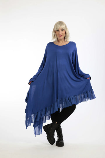  Asymmetrisches Plus-Size Kleid mit Lagenlook aus weichem Jersey und elegantem Chiffon-Besatz