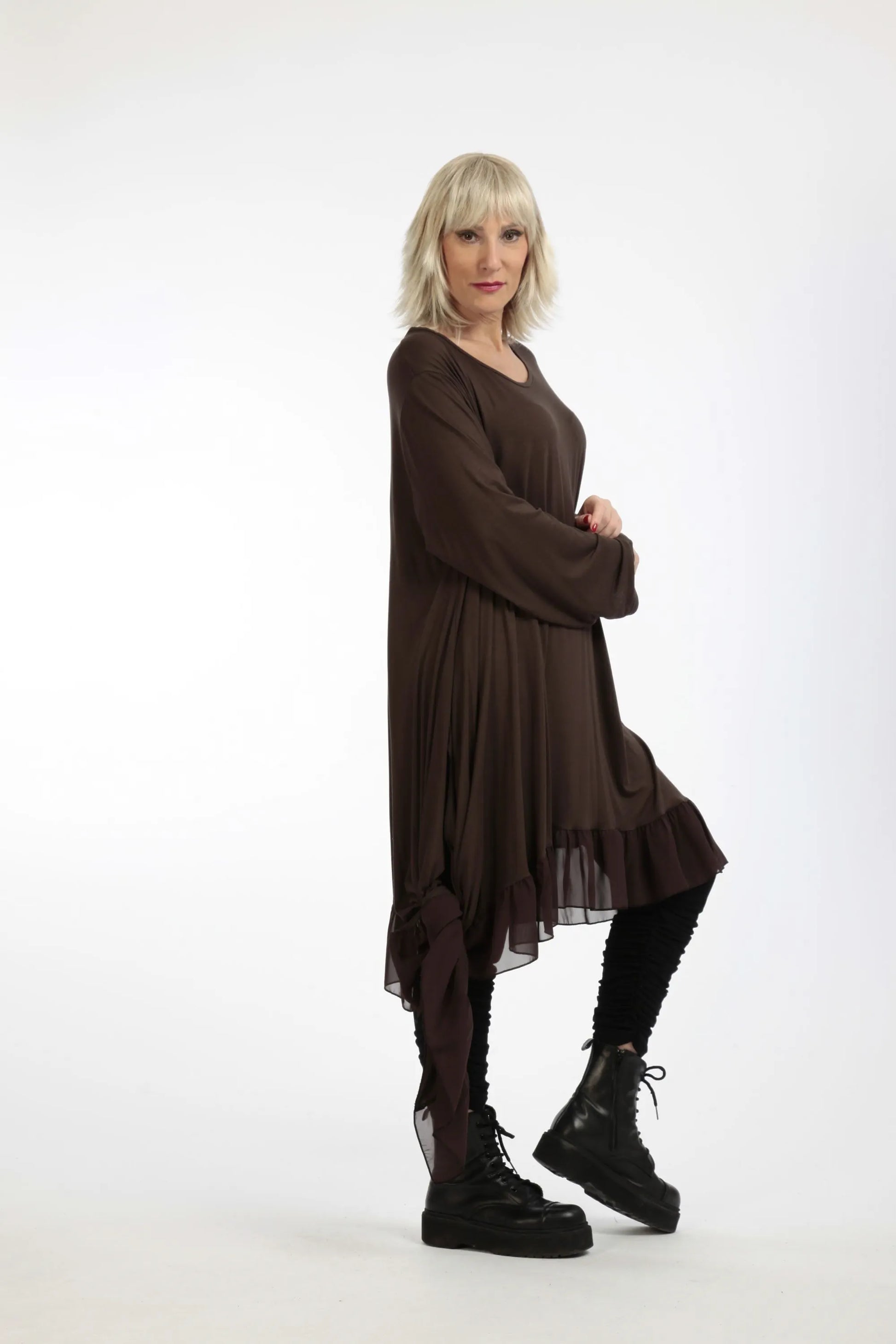  Kleid von AKH Fashion aus Viskose in asymmetrischer Form, 1197.06875, Braun, Ausgefallen