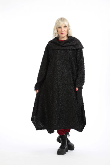  Elegantes A-Form Kleid in Schwarz mit flauschigem Teddy Boucle für Herbst/Wintertage