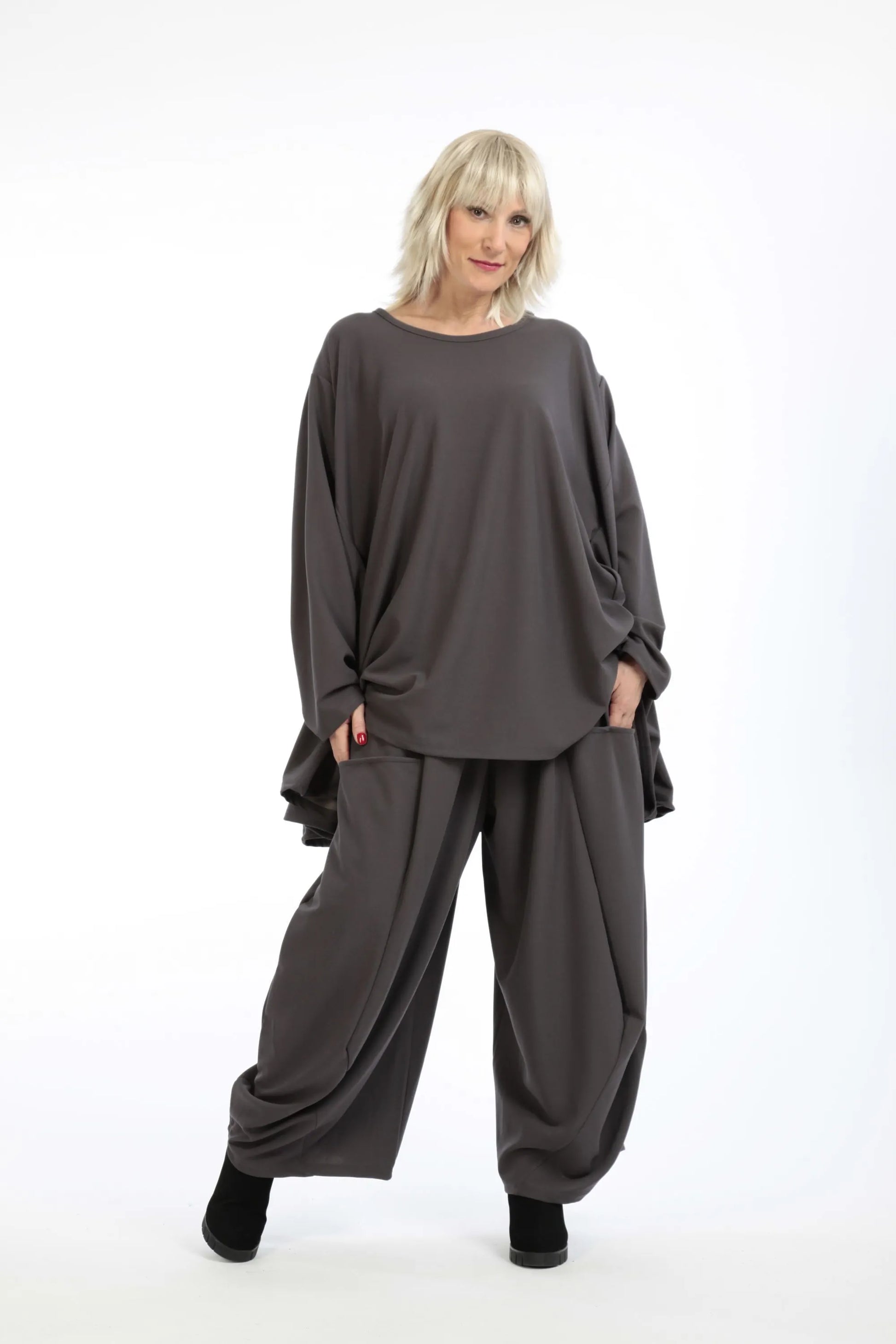  A-Form Bigshirt von AKH Fashion aus Materialmix, 1202.00593, Grau, Unifarben, Schick, Modern