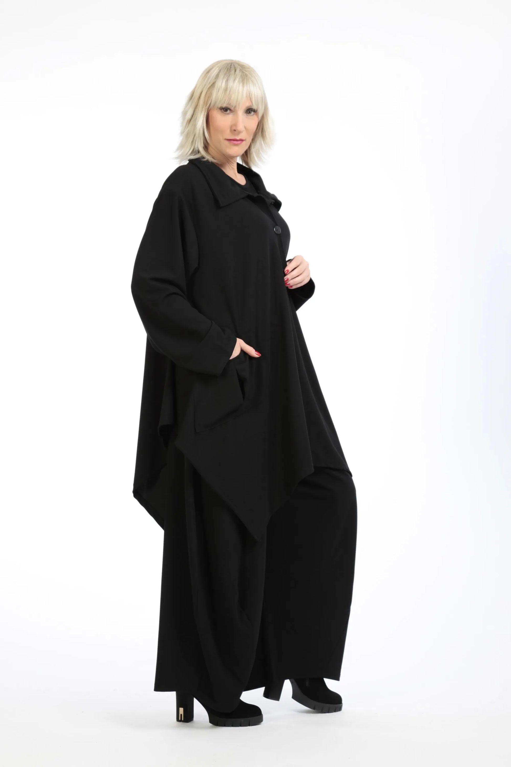  A-Form Jacke von AKH Fashion aus Materialmix, 1202.06842, Schwarz, Unifarben, Ausgefallen