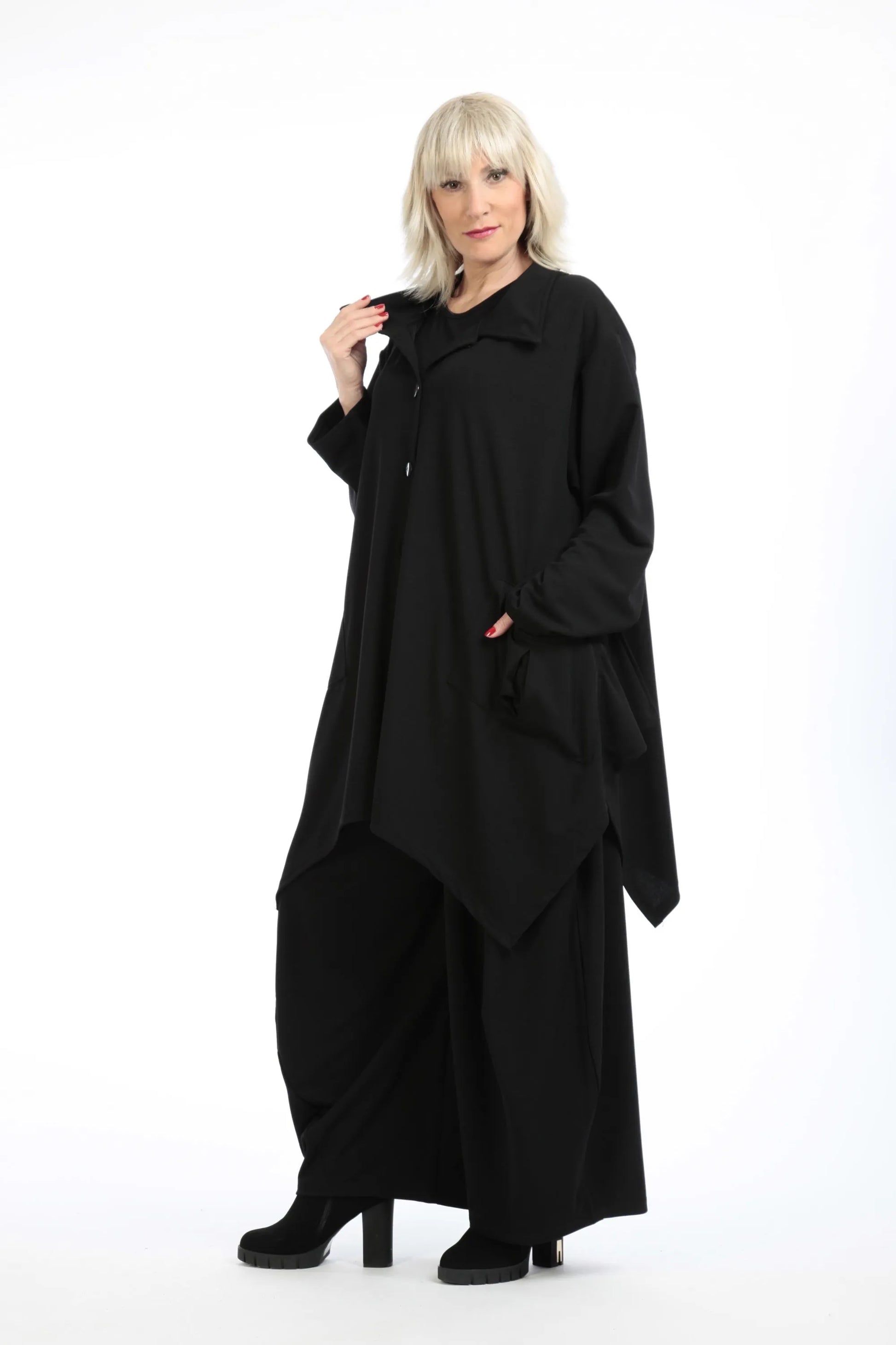  A-Form Jacke von AKH Fashion aus Materialmix, 1202.06842, Schwarz, Unifarben, Ausgefallen