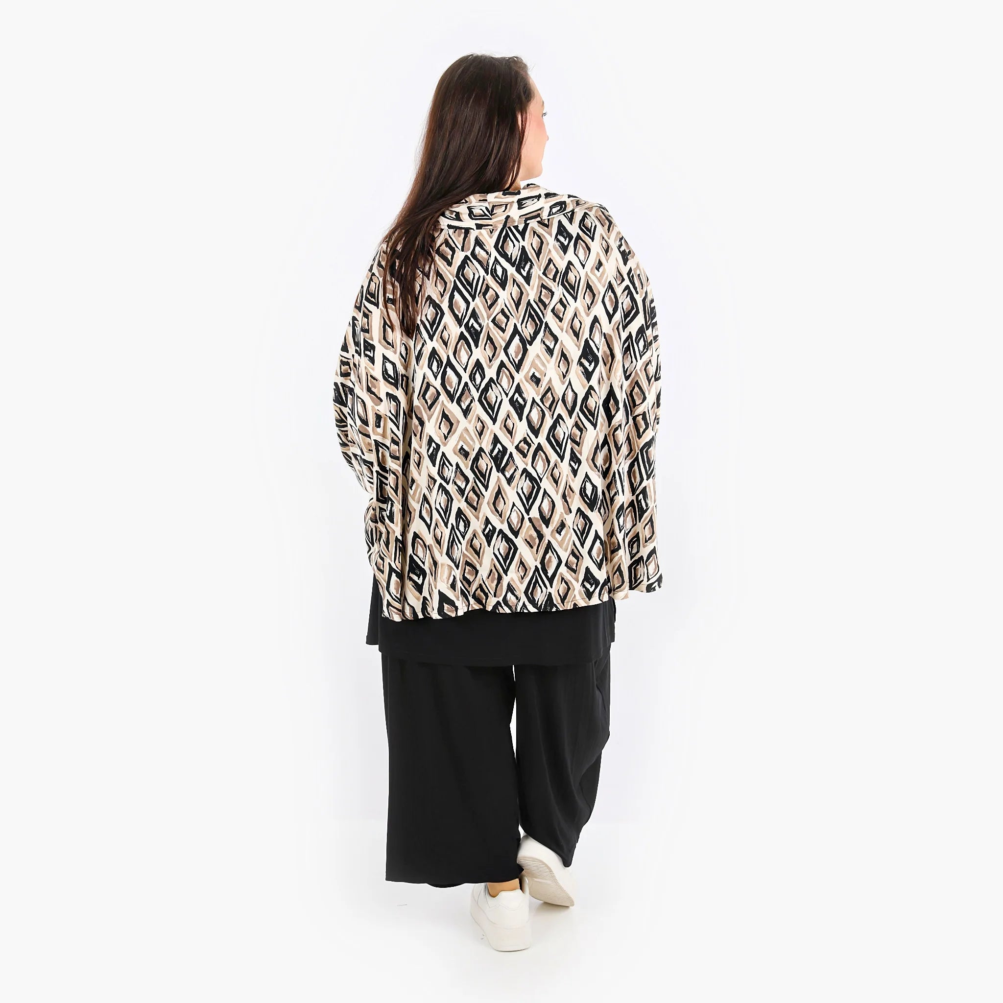  AKH Fashion Jacke in gerundeter Form, aus Viskose, 1309.00140, Beige-Schwarz-Cognac