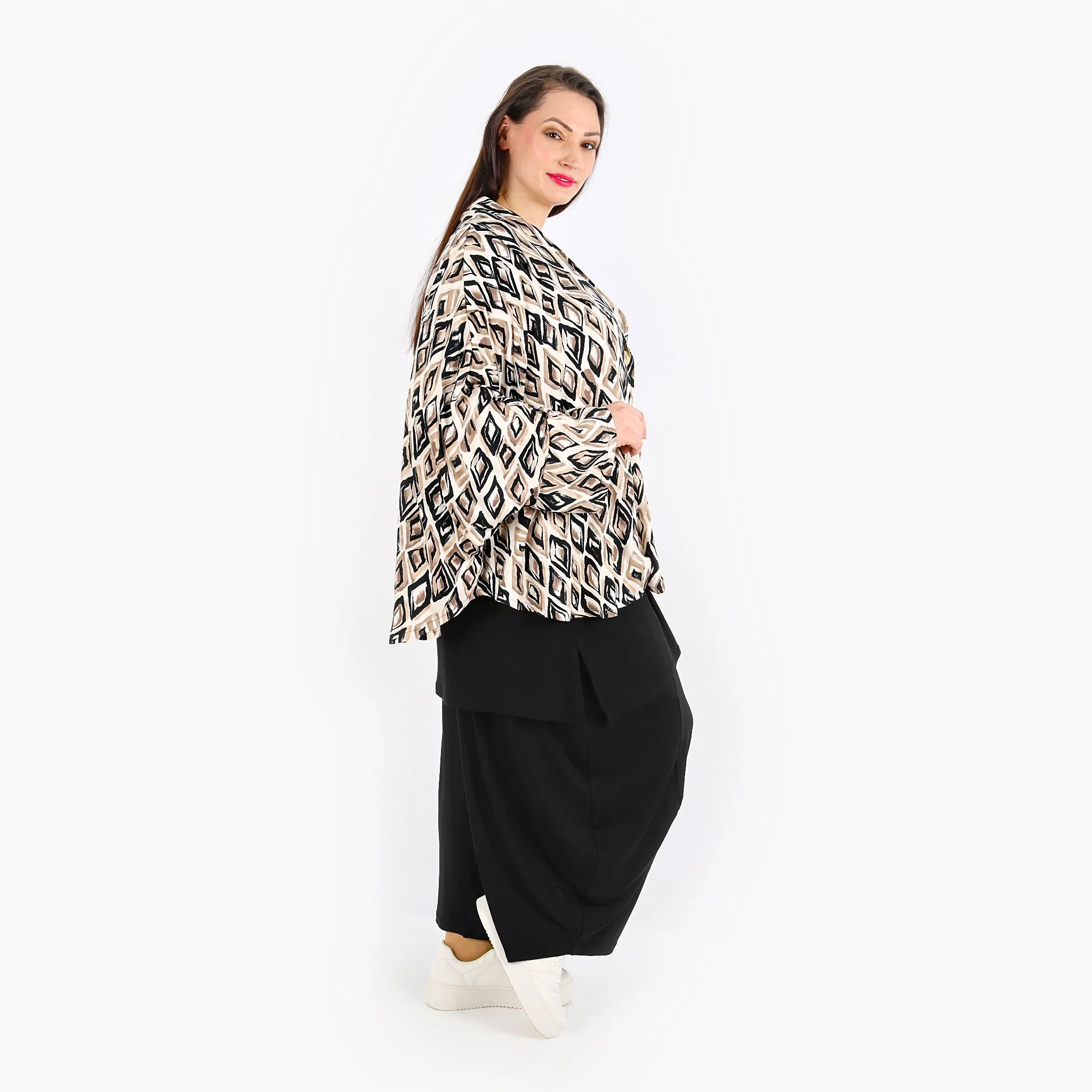  AKH Fashion Jacke in gerundeter Form, aus Viskose, 1309.00140, Beige-Schwarz-Cognac