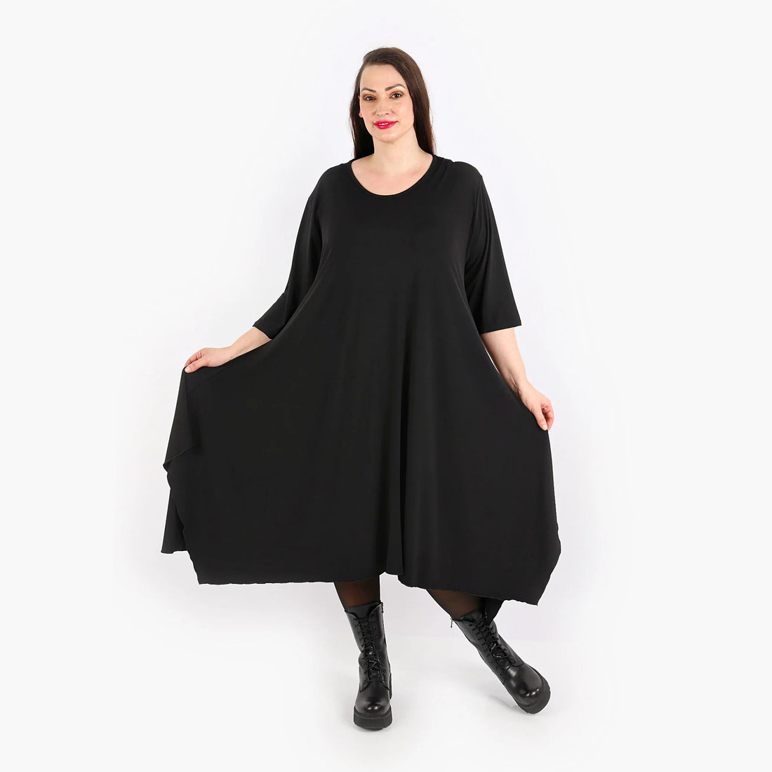 A-Form Kleid von AKH Fashion aus Materialmix, 1313.5927A, Schwarz, Unifarben, Ausgefallen