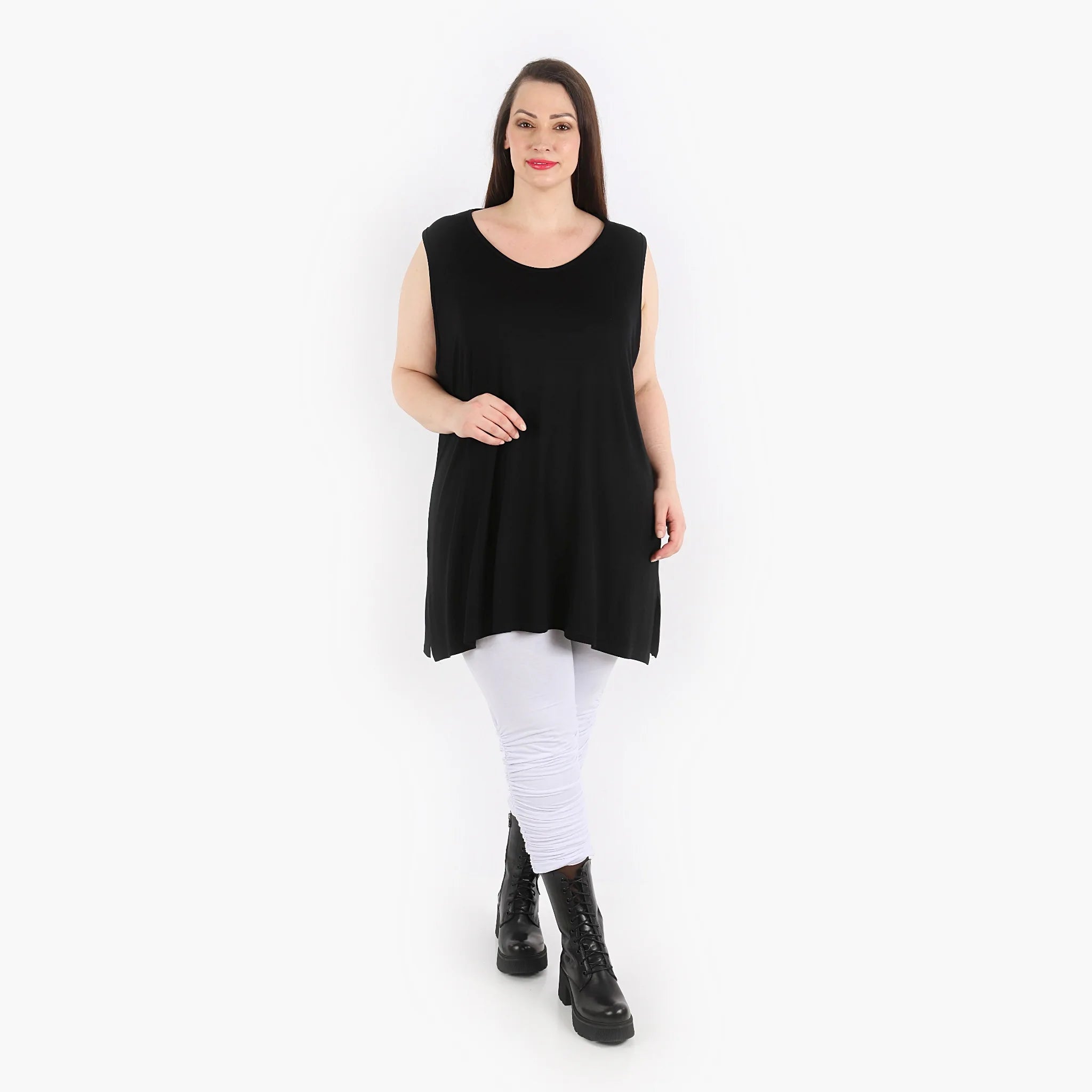  Top von AKH Fashion aus Viskose in gerader Form, 1312.06675, Schwarz, Unifarben, Schick