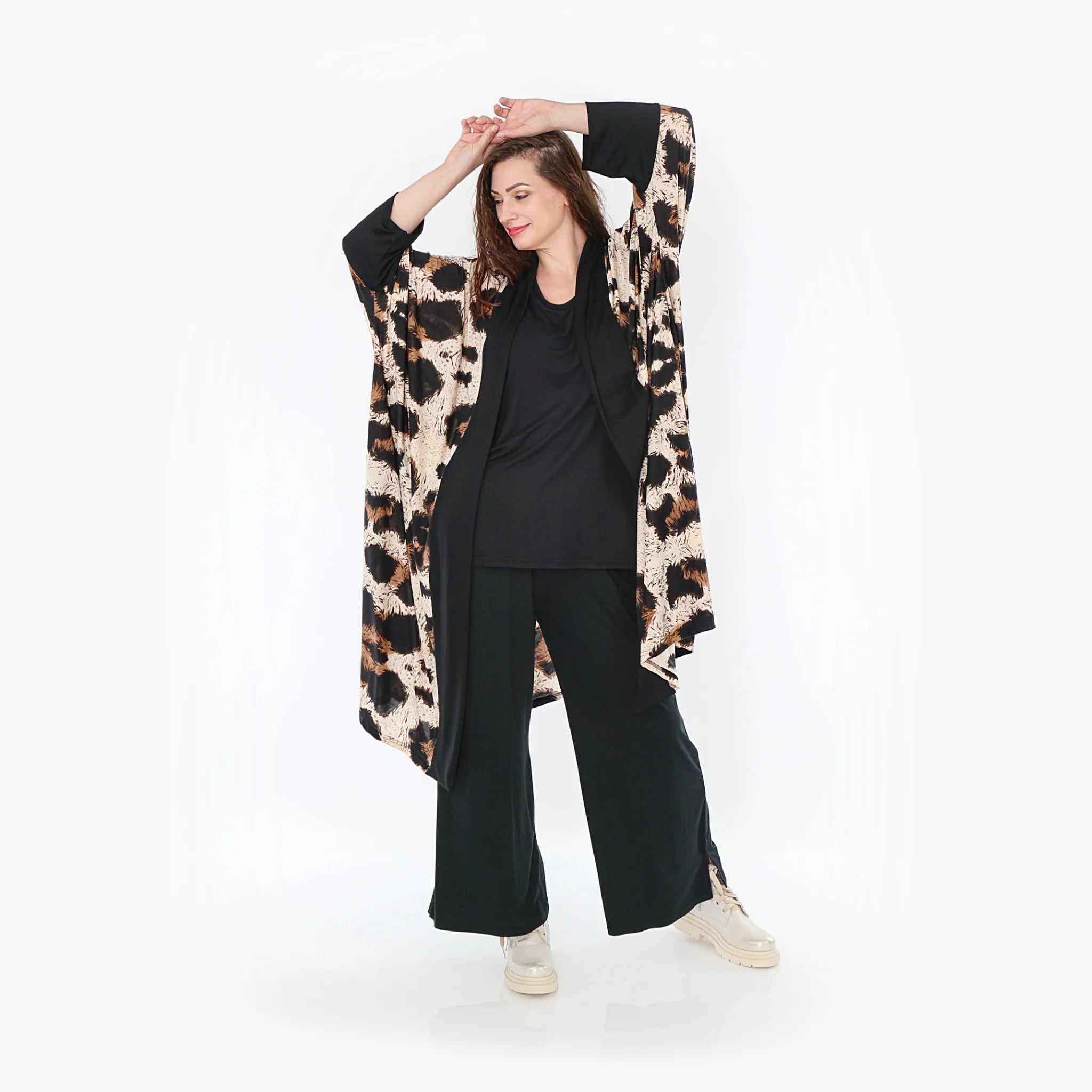  AKH Fashion Jacke in gerader Form, aus Viskose, 1369.06930, Beige-Schwarz-Braun, Leopard
