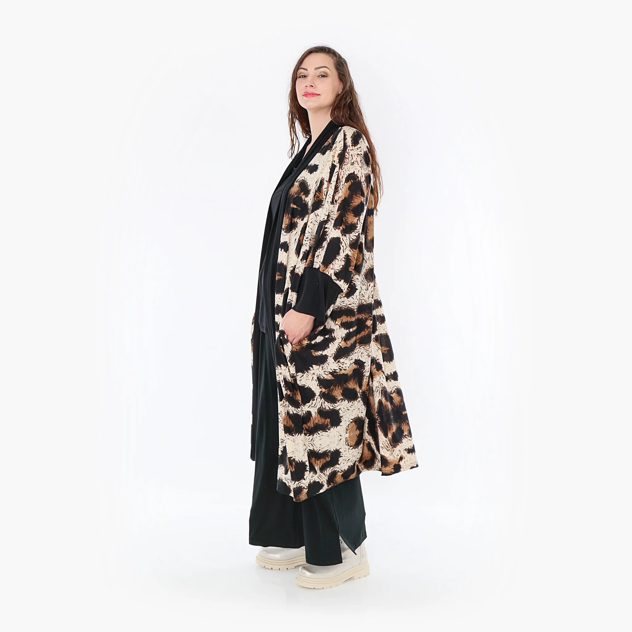  AKH Fashion Jacke in gerader Form, aus Viskose, 1369.06930, Beige-Schwarz-Braun, Leopard