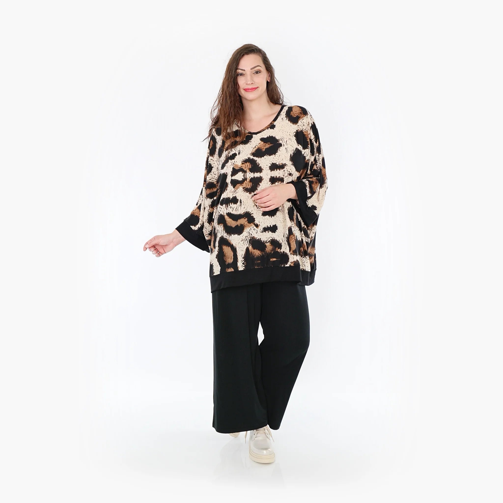  AKH Fashion Bigshirt in kastiger Form, aus Viskose, 1369.06964, Beige-Schwarz-Braun, Leopard