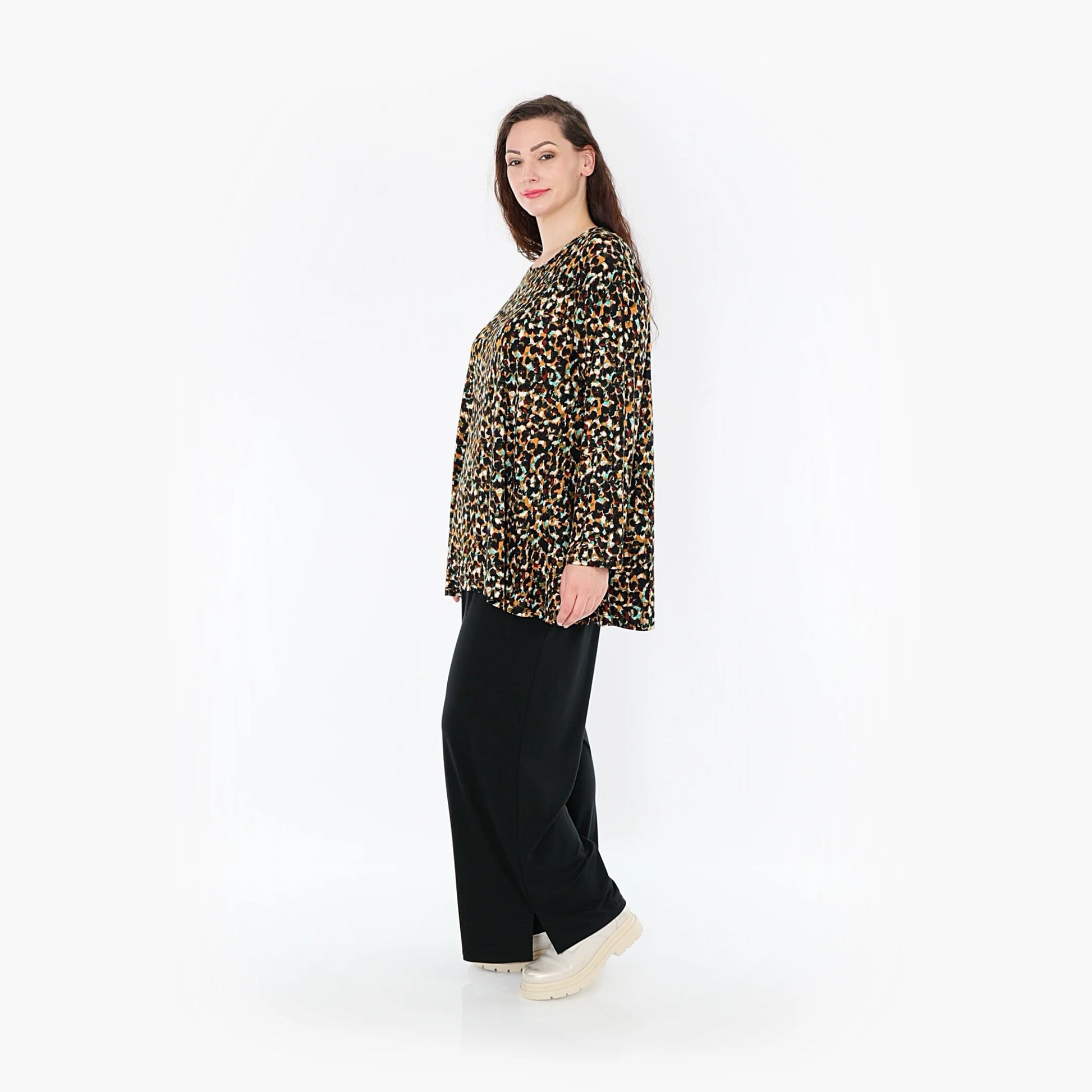  Elegantes Glocken-Form Shirt in stilvollem Animal-Muster, perfekter Look für Plus Size Mode