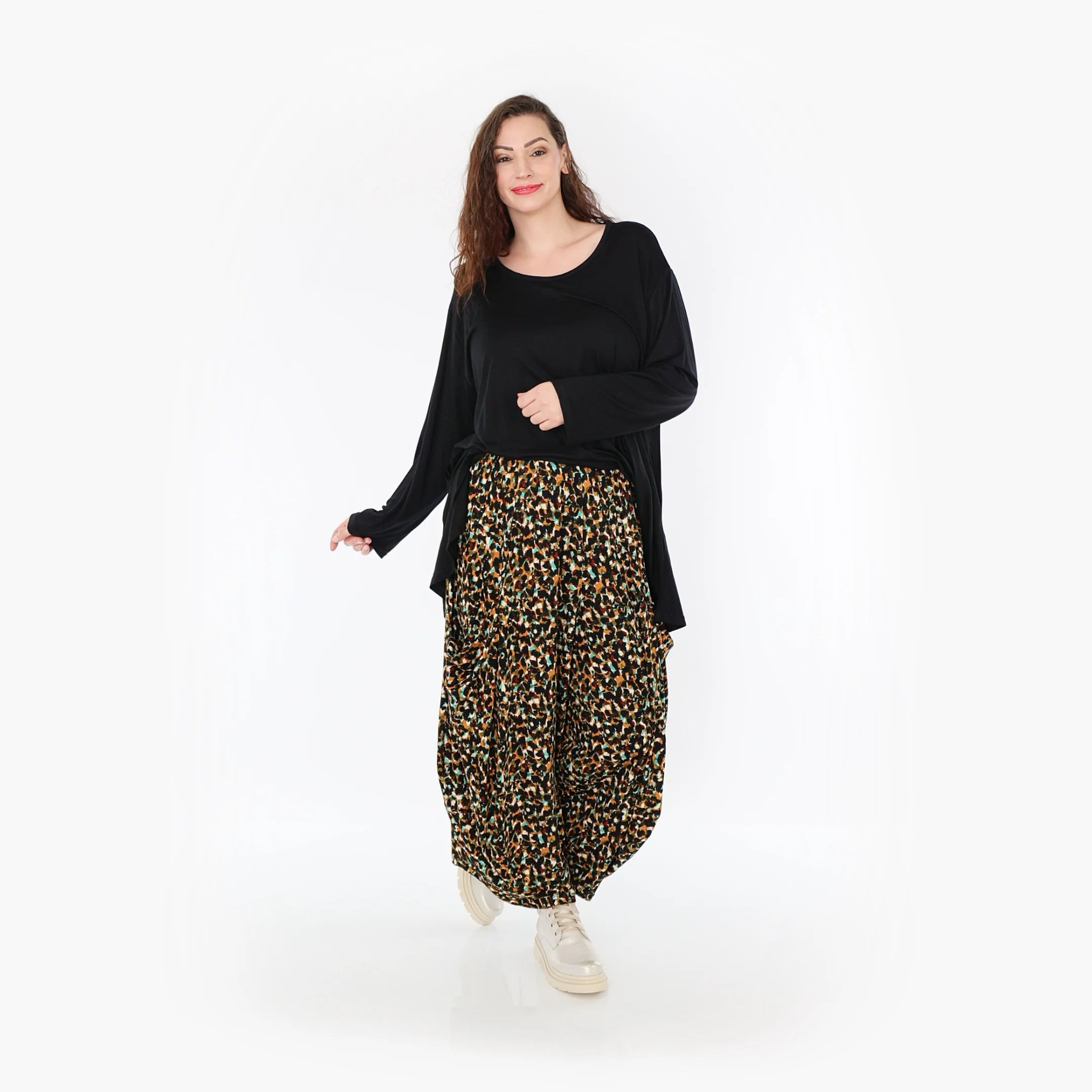  Ballonhose von AKH Fashion aus Viskose, 1370.08069, Schwarz-Braun-Grün, Animal, Schick