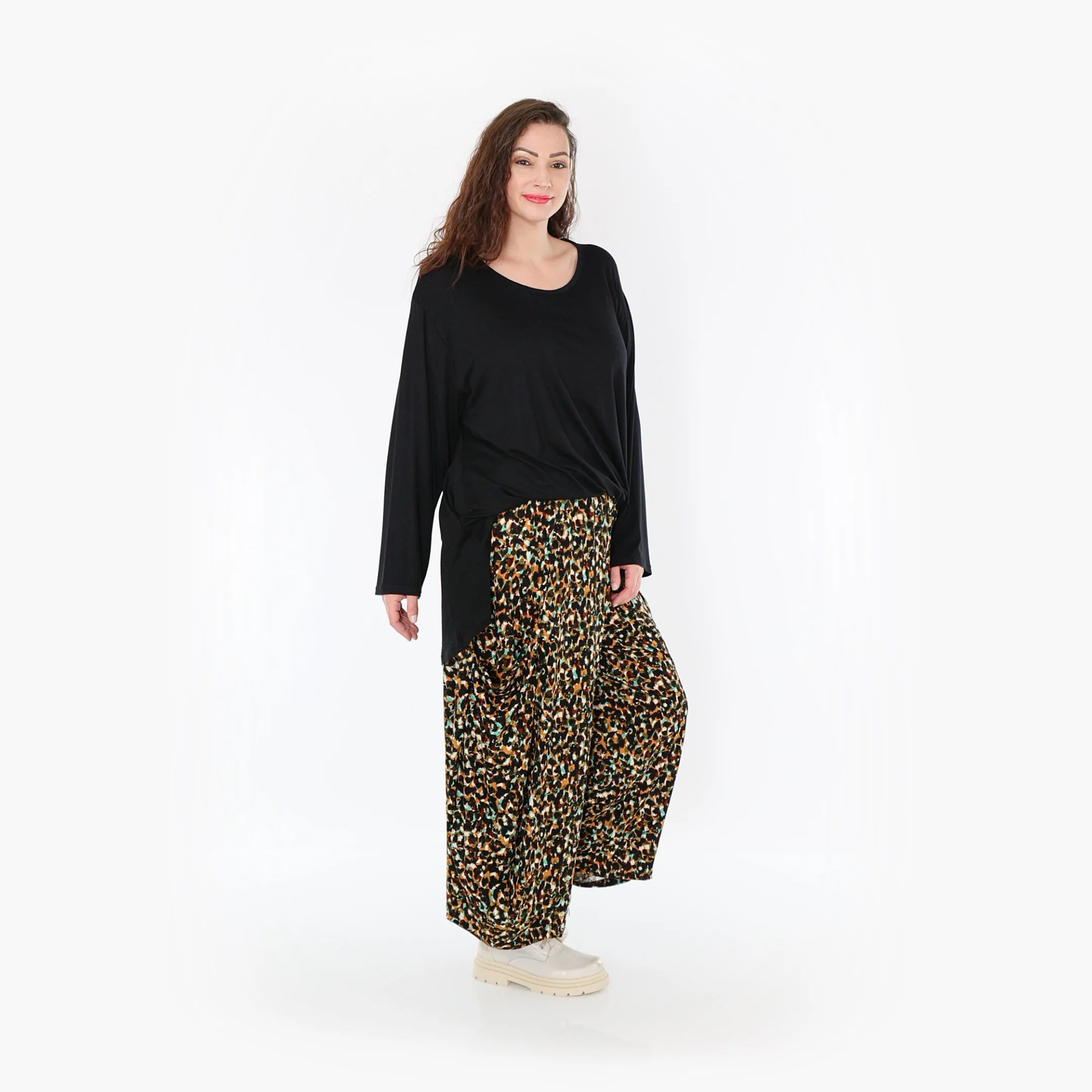  Ballonhose von AKH Fashion aus Viskose, 1370.08069, Schwarz-Braun-Grün, Animal, Schick