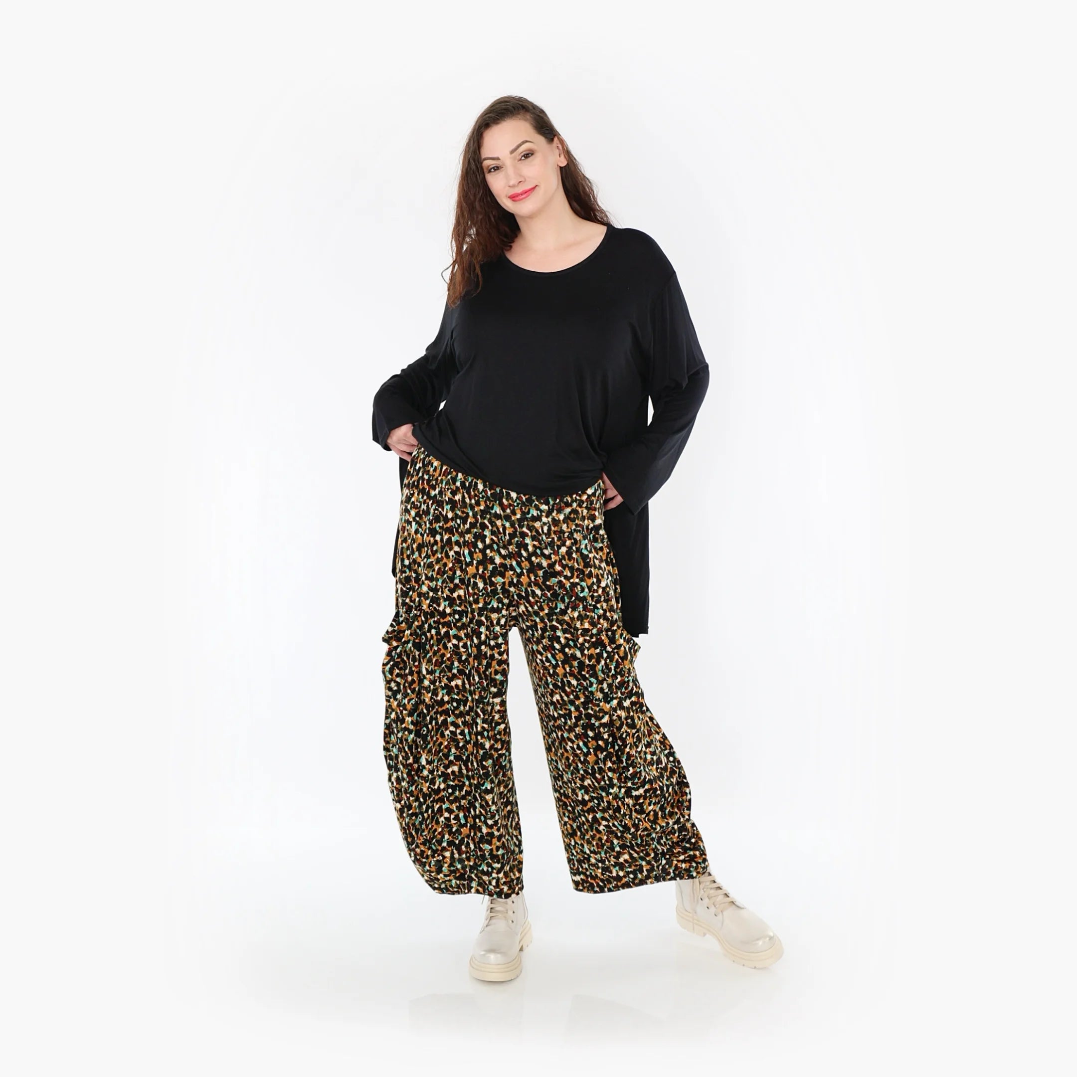  Ballonhose von AKH Fashion aus Viskose, 1370.08069, Schwarz-Braun-Grün, Animal, Schick