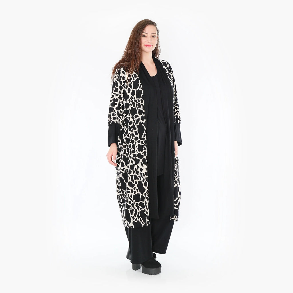  AKH Fashion Jacke in gerader Form, aus Viskose, 1371.06930, Schwarz-Ecru, Leopard, Schick