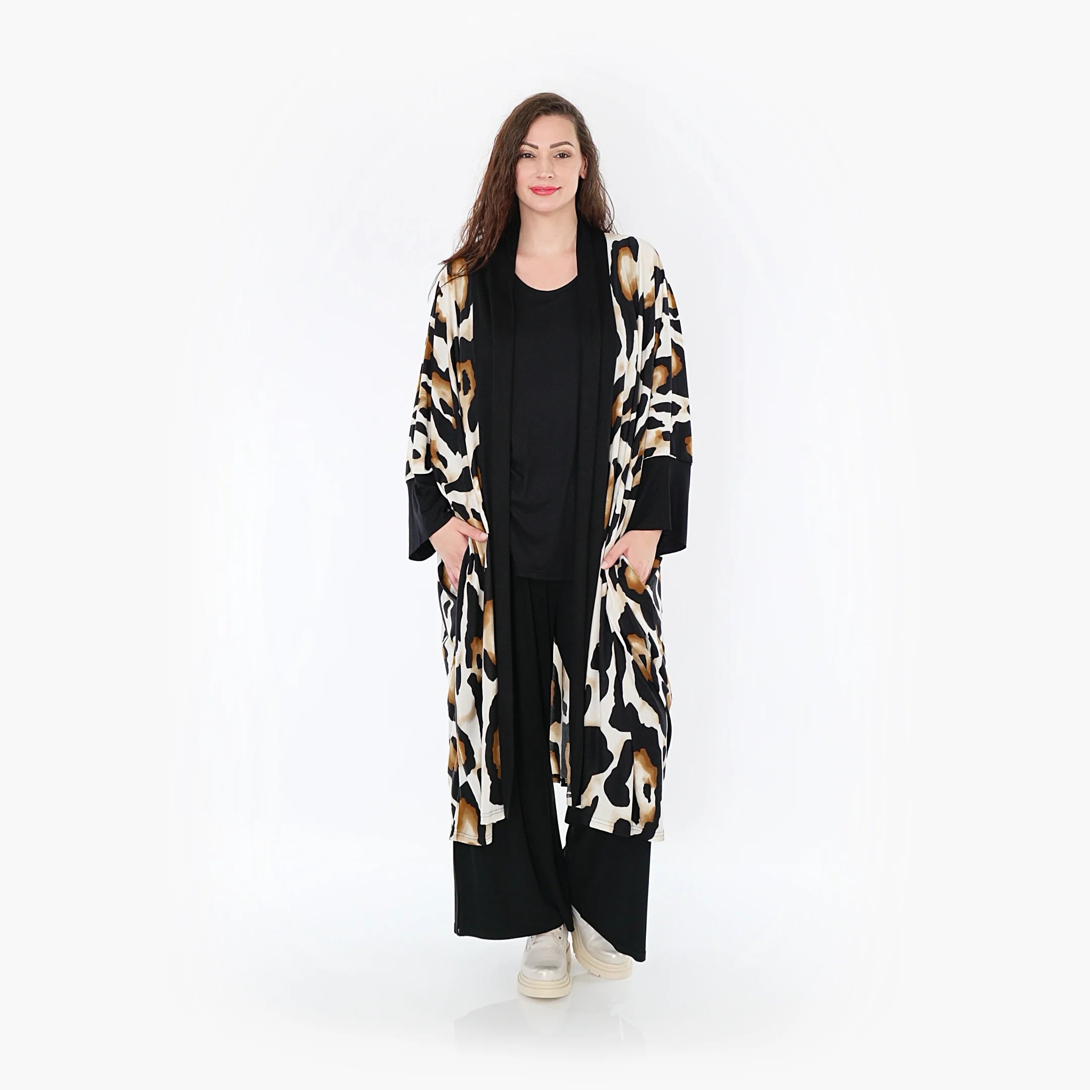  AKH Fashion Jacke in gerader Form, aus Viskose, 1373.06930, Weiß-Schwarz-Cognac, Leopard