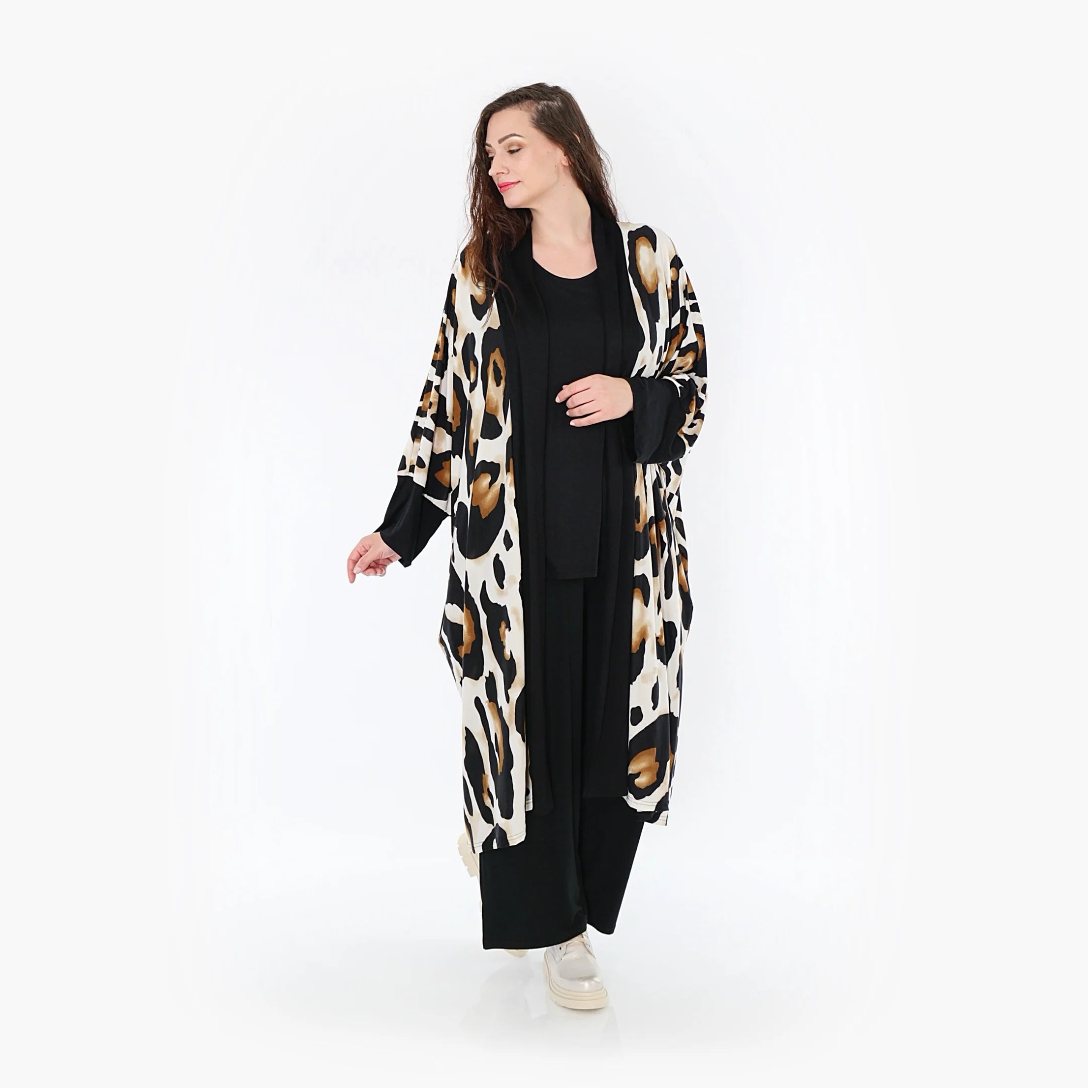  AKH Fashion Jacke in gerader Form, aus Viskose, 1373.06930, Weiß-Schwarz-Cognac, Leopard