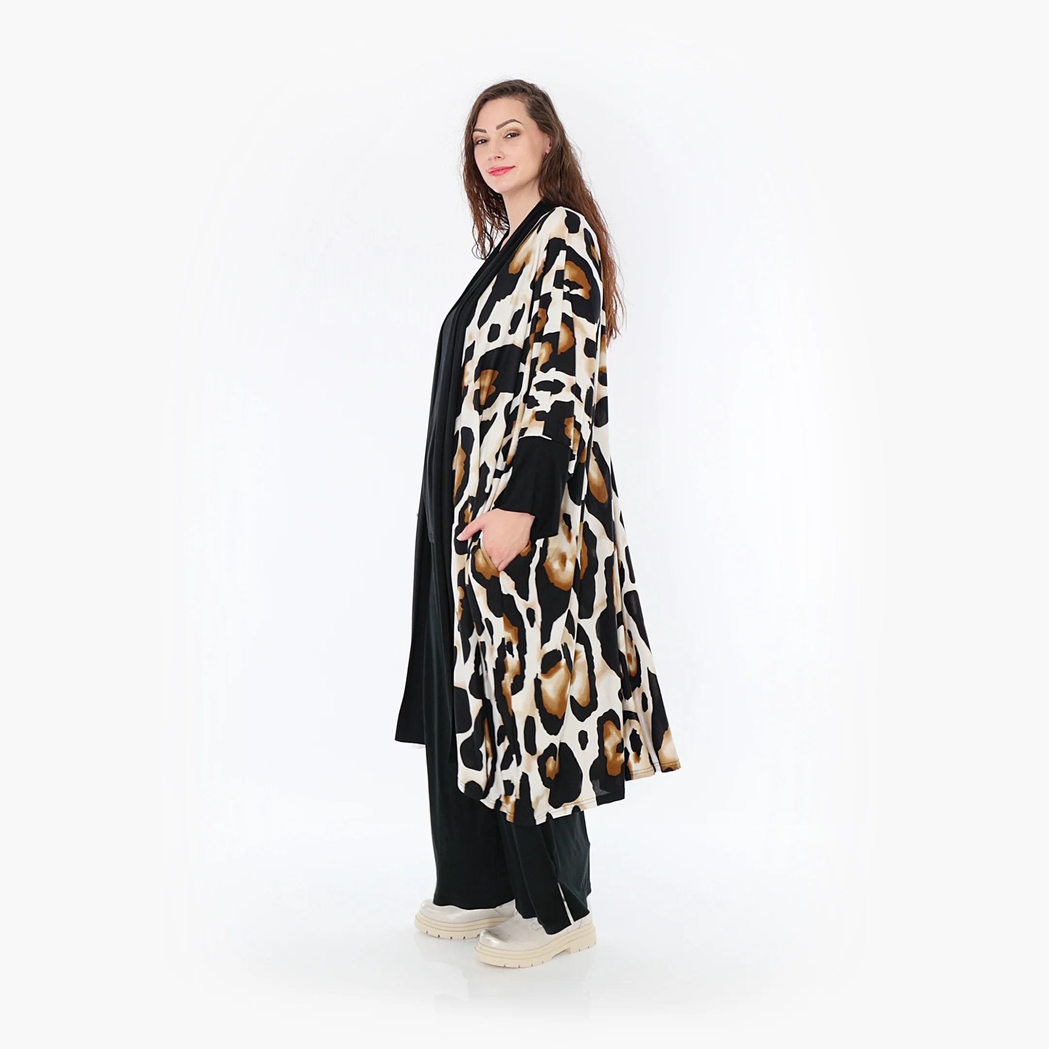  AKH Fashion Jacke in gerader Form, aus Viskose, 1373.06930, Weiß-Schwarz-Cognac, Leopard