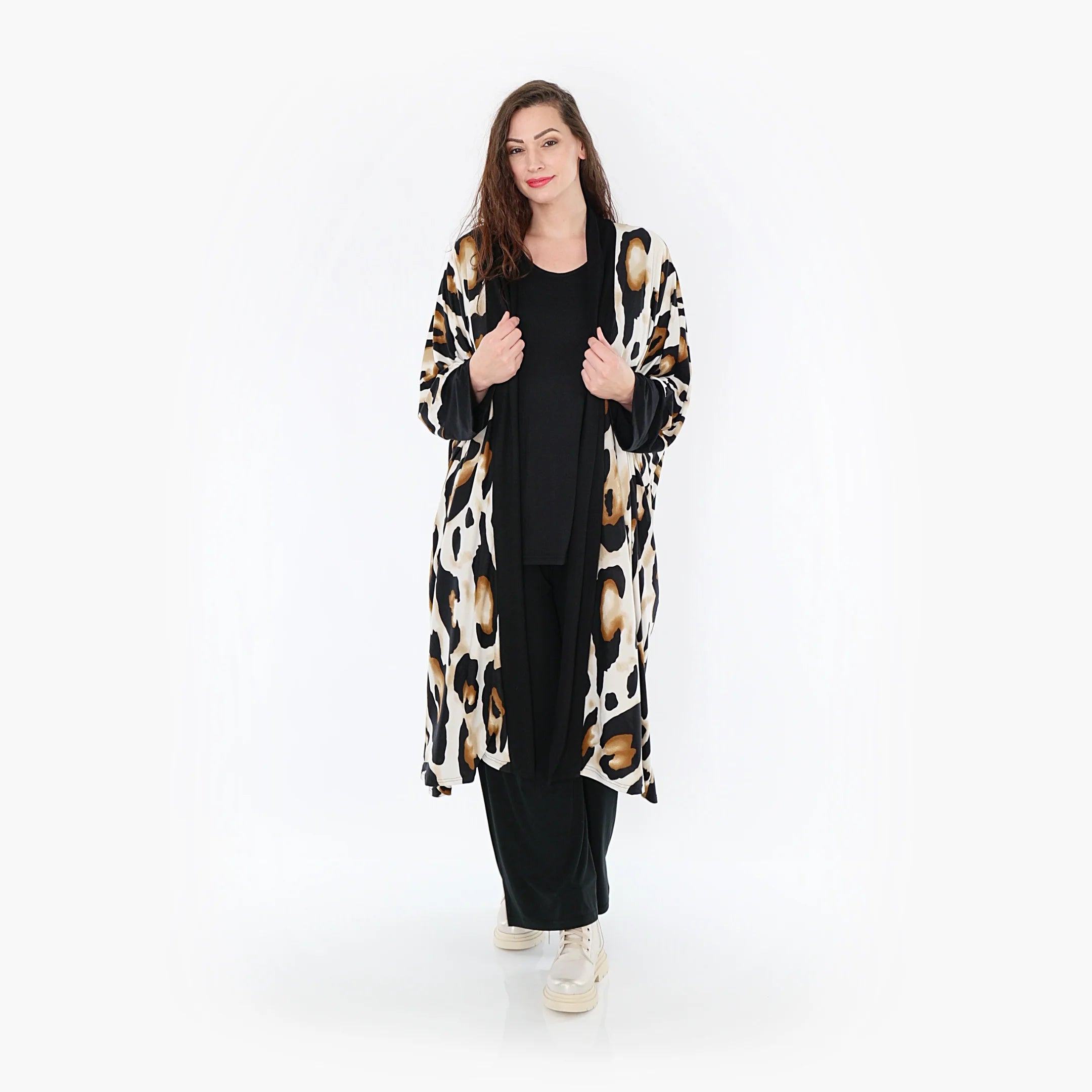  AKH Fashion Jacke in gerader Form, aus Viskose, 1373.06930, Weiß-Schwarz-Cognac, Leopard