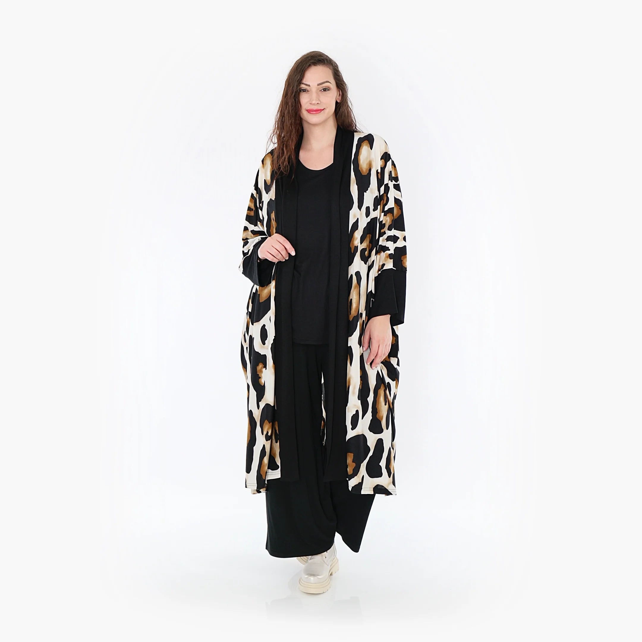  AKH Fashion Jacke in gerader Form, aus Viskose, 1373.06930, Weiß-Schwarz-Cognac, Leopard