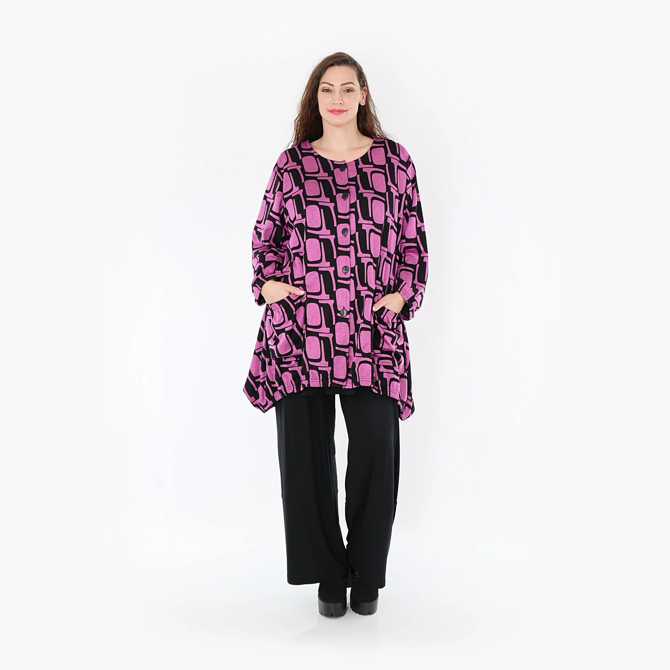  A-Form Jacke von AKH Fashion aus Viskose, 1374.06270, Schwarz-Fuchsia, Grafik, Schick