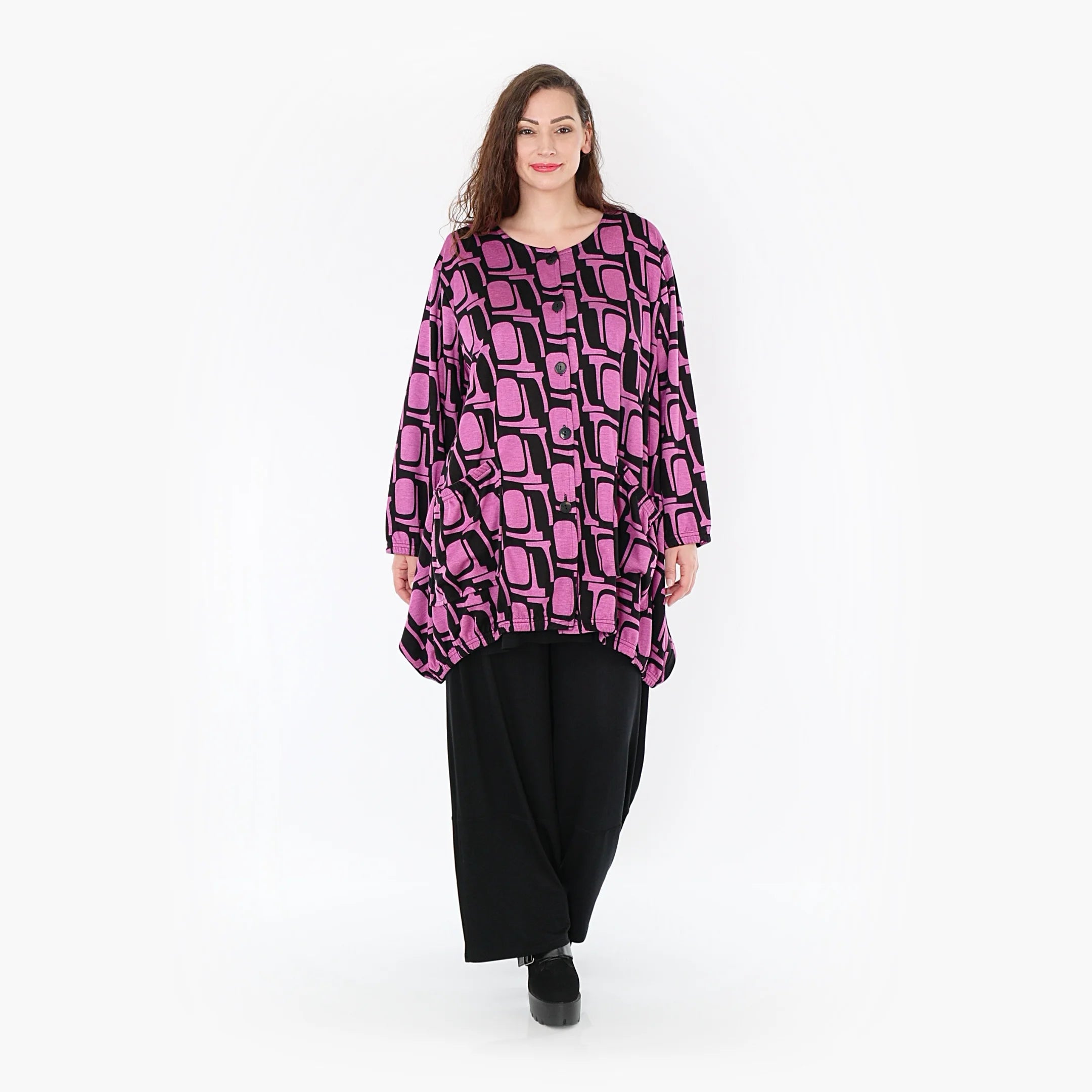  A-Form Jacke von AKH Fashion aus Viskose, 1374.06270, Schwarz-Fuchsia, Grafik, Schick