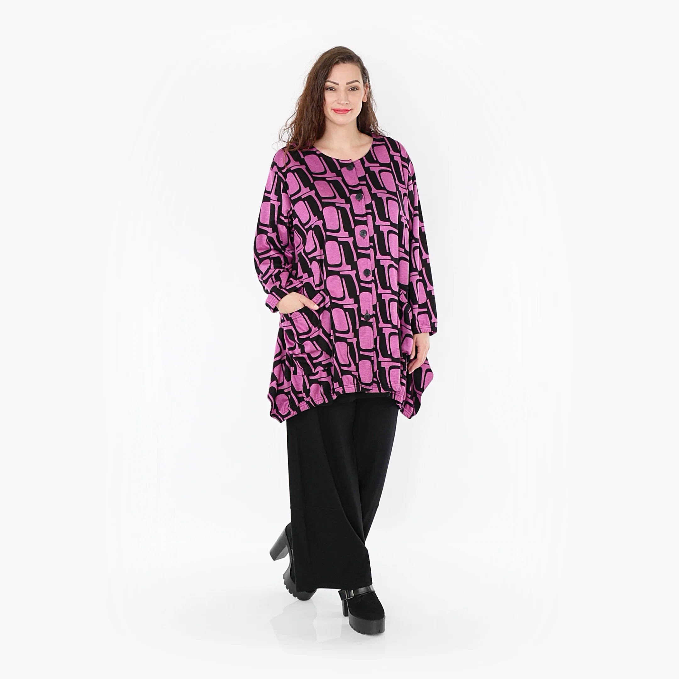 A-Form Jacke von AKH Fashion aus Viskose, 1374.06270, Schwarz-Fuchsia, Grafik, Schick