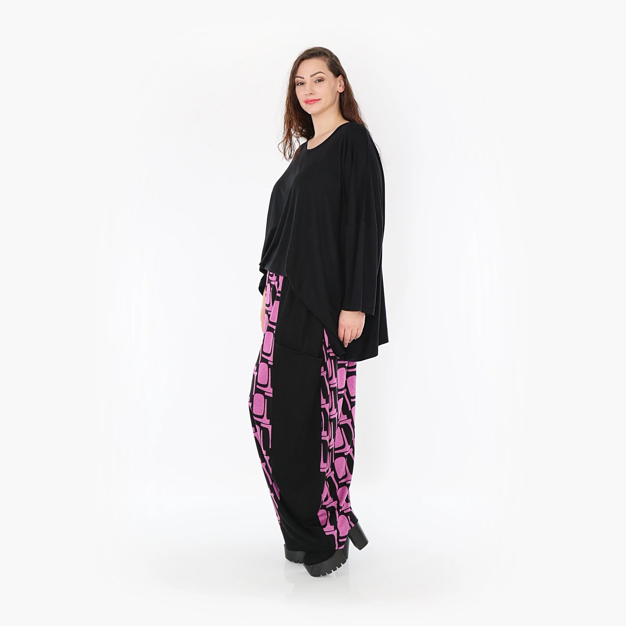  Ballonhose von AKH Fashion aus Viskose, 1374.08069, Schwarz-Fuchsia, Grafik, Schick