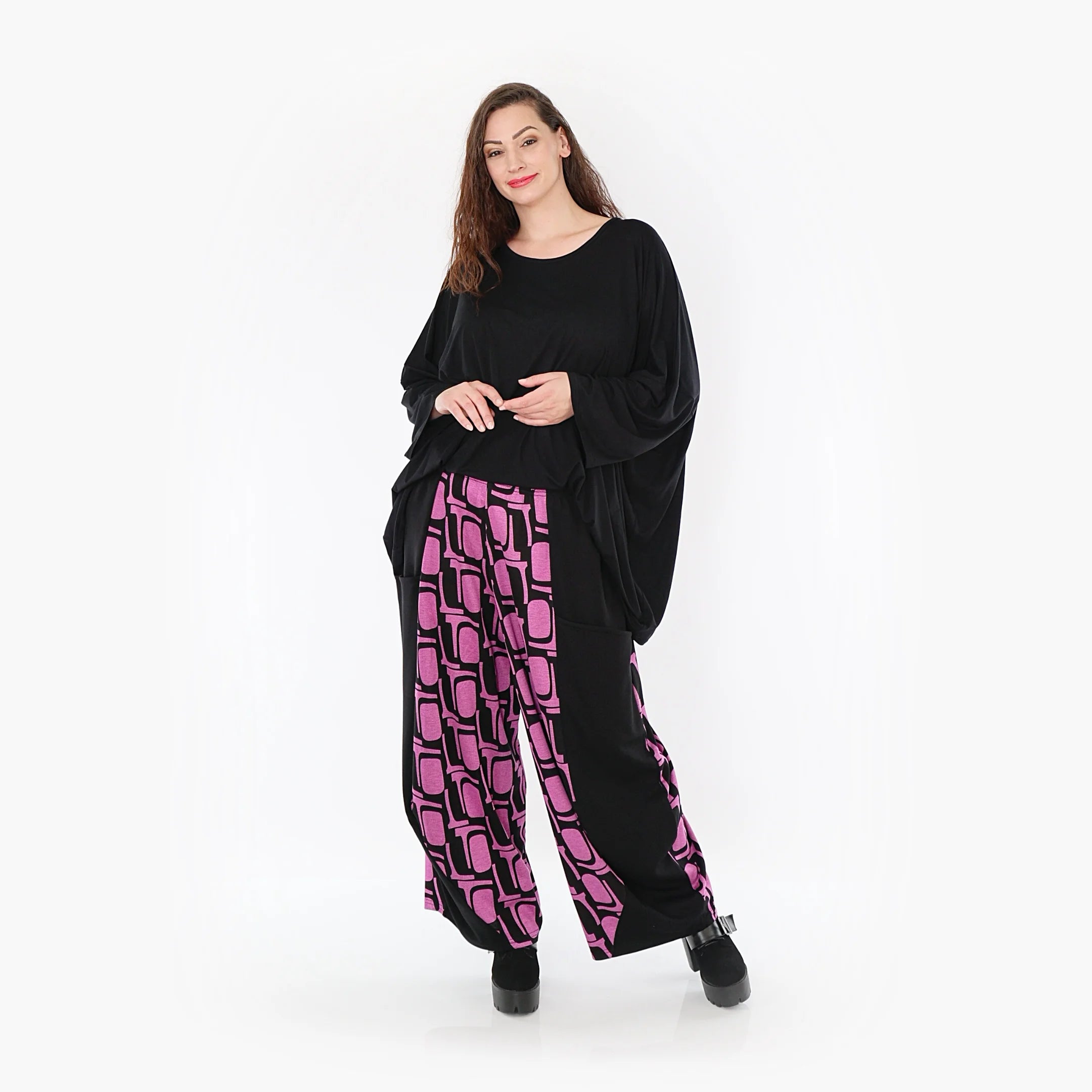  Ballonhose von AKH Fashion aus Viskose, 1374.08069, Schwarz-Fuchsia, Grafik, Schick