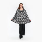  AKH Fashion Shirt in Glocken-Form, aus Materialmix, 1375.01892, Dunkelgrau-Grau, Kariert