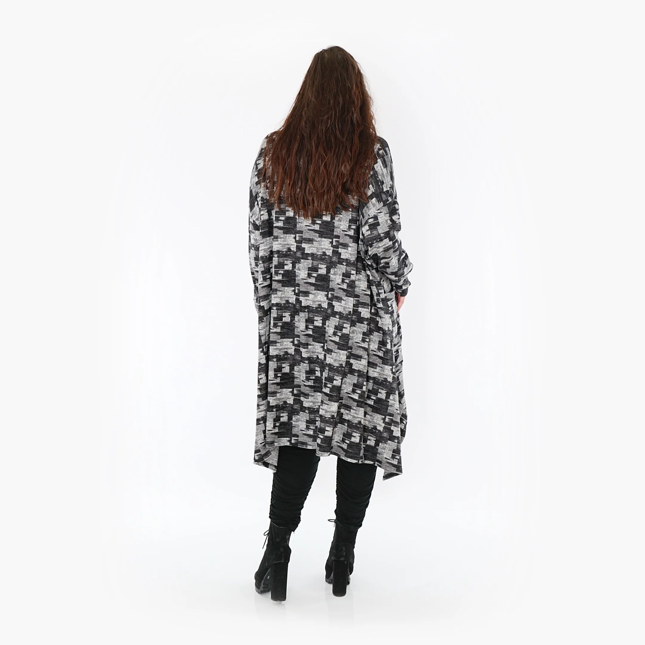  AKH Fashion Kleid in Vokuhila-Form, aus Materialmix, 1375.06882, Dunkelgrau-Grau, Kariert