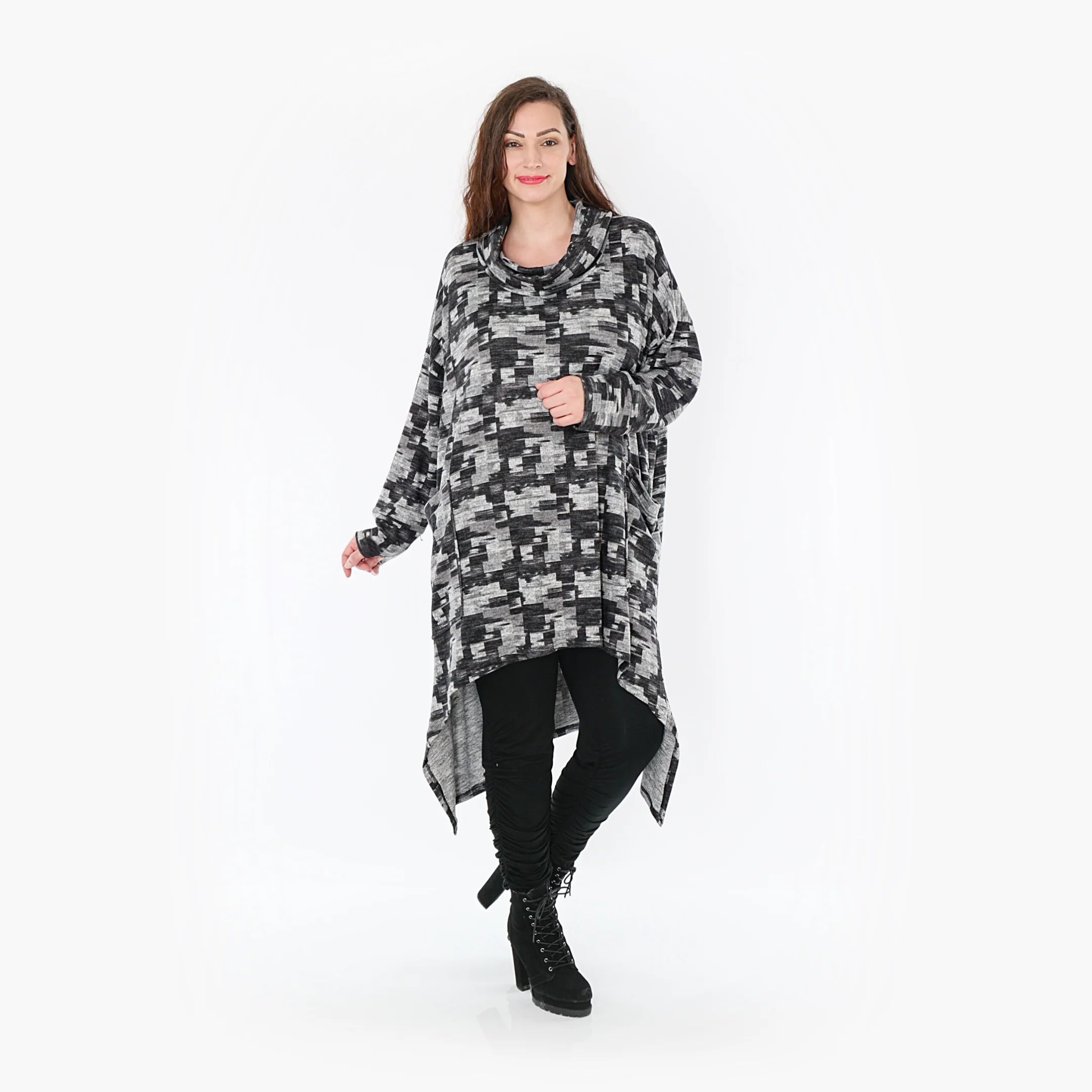  AKH Fashion Kleid in Vokuhila-Form, aus Materialmix, 1375.06882, Dunkelgrau-Grau, Kariert