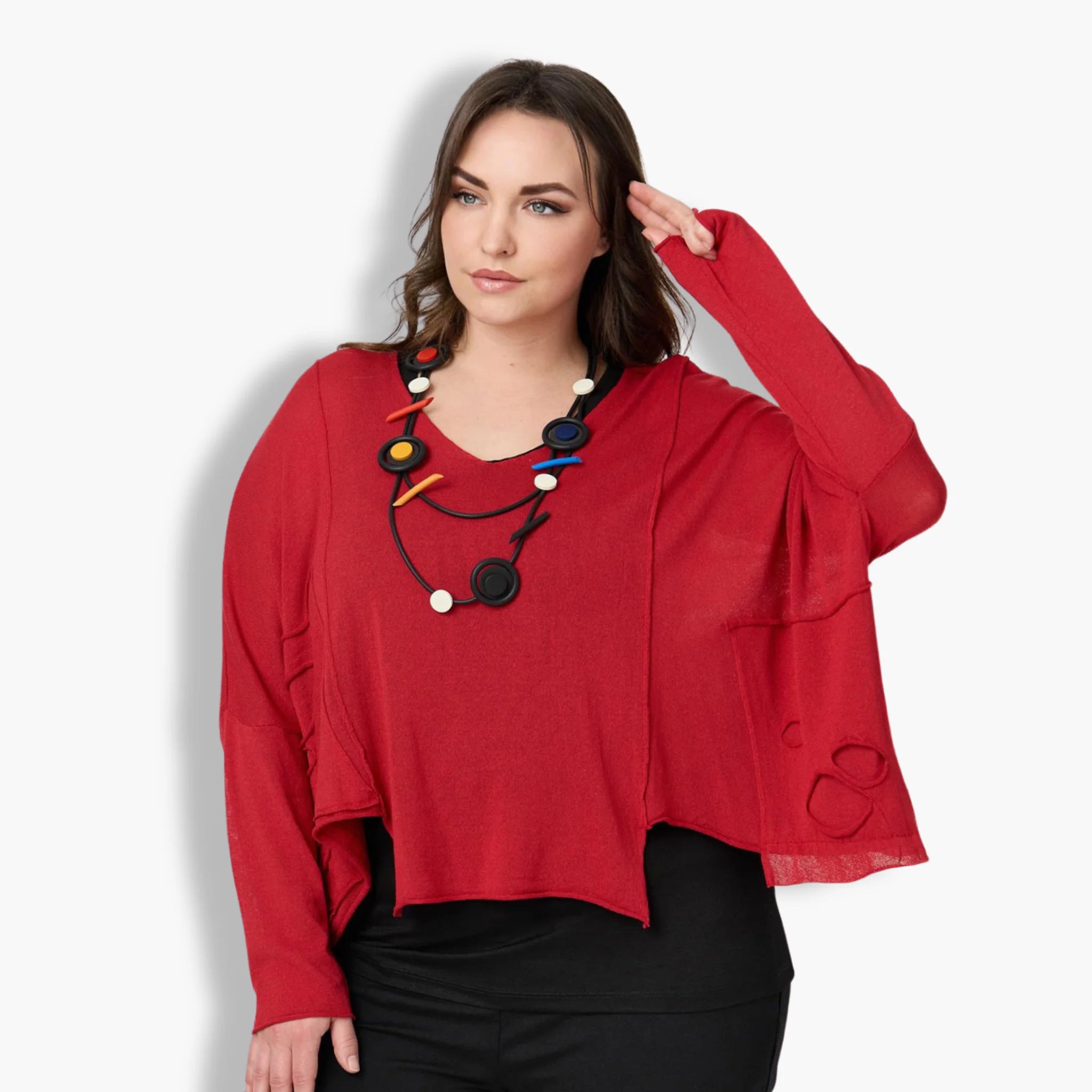  Amandine Pullover in kastiger Form, aus Viskose, A2502, Rot, Schick, Modern, Bequem