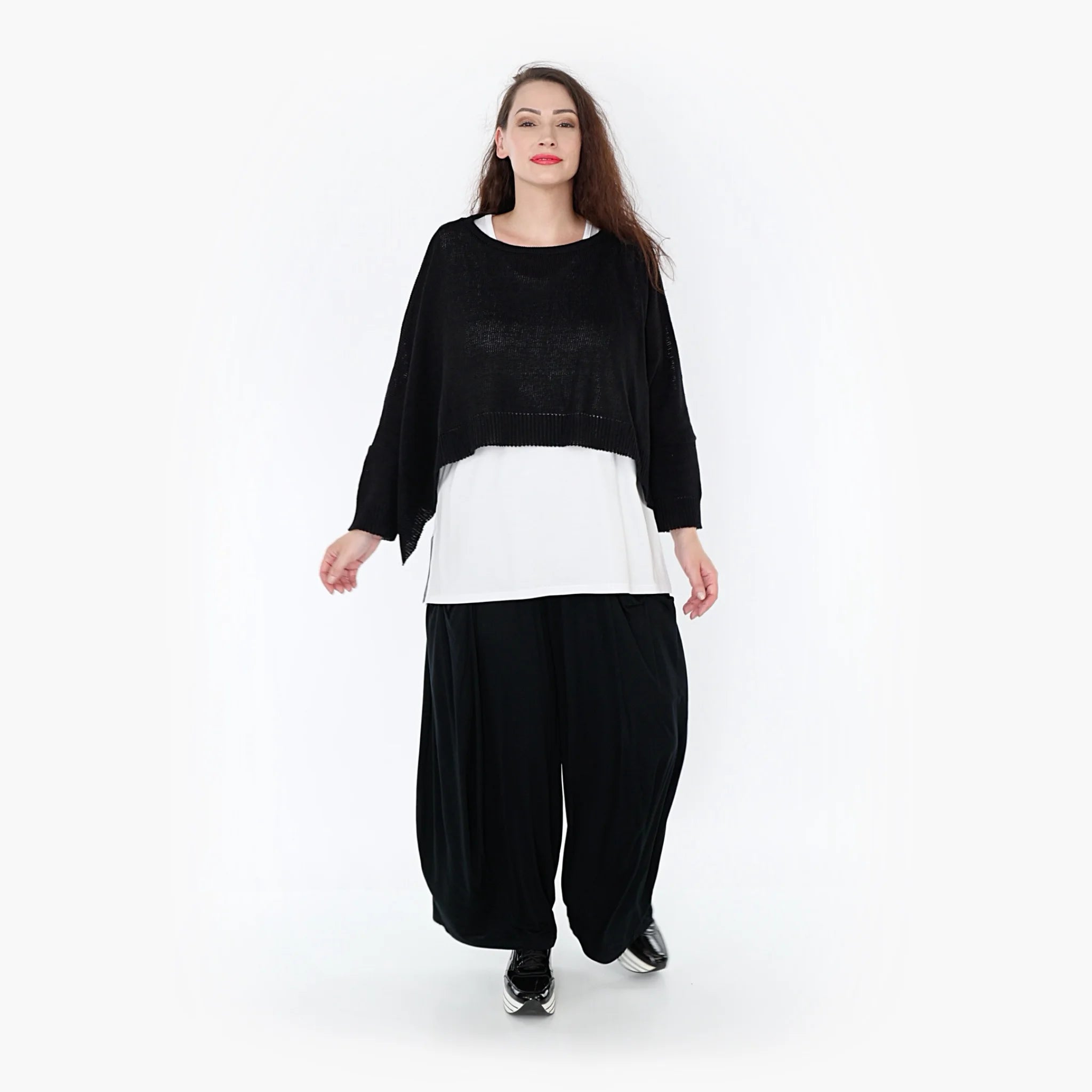 Überwurf von AKH Fashion aus Materialmix in kastiger Form, ausgefallene Lagenlook Mode