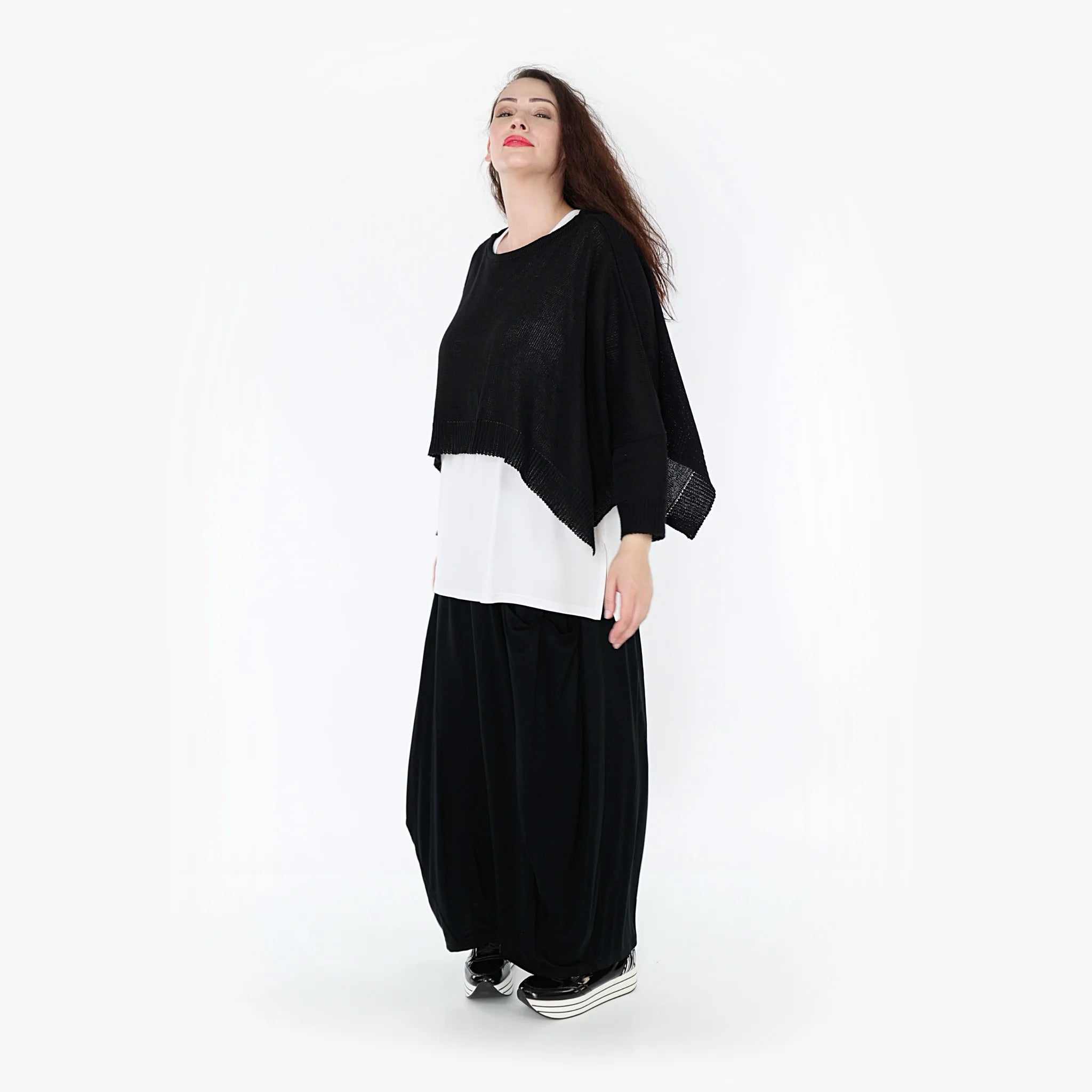 Überwurf von AKH Fashion aus Materialmix in kastiger Form, ausgefallene Lagenlook Mode