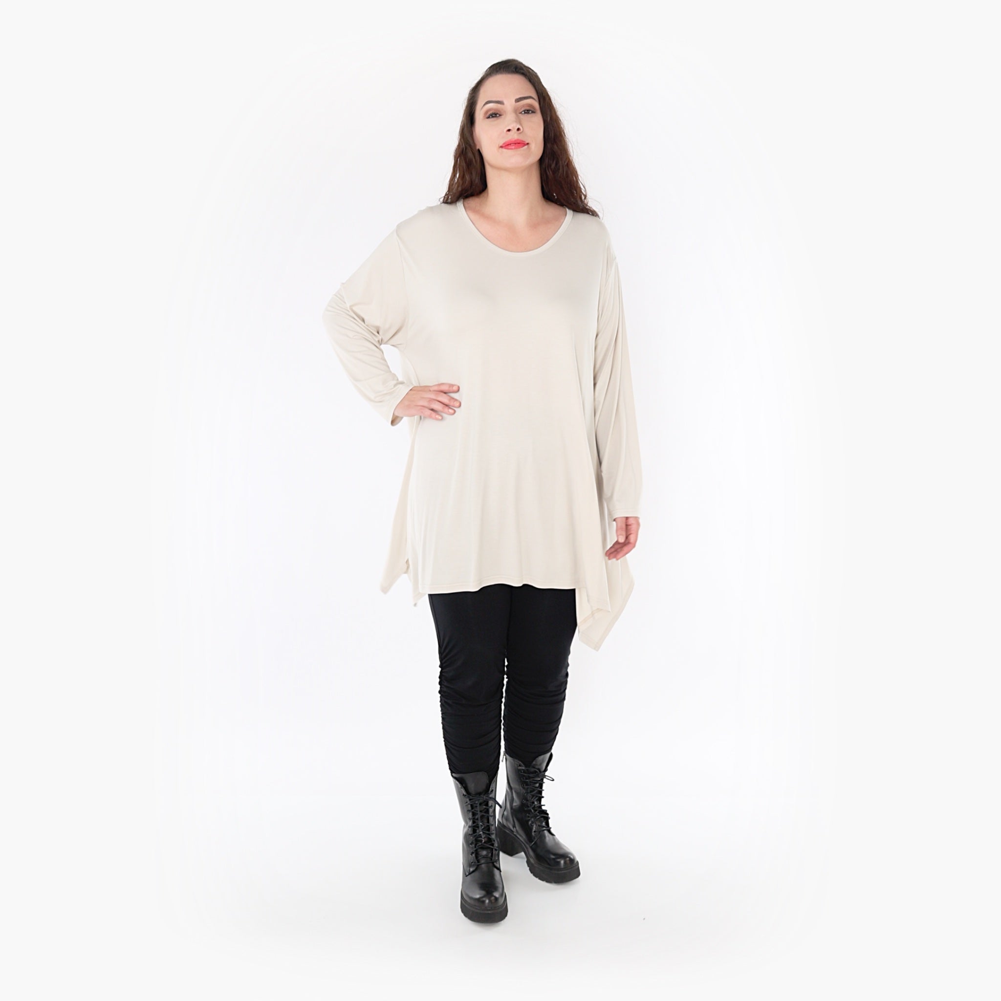  A-Form Shirt von AKH Fashion aus Viskose, 1233.1019L, Beige, Schick, Modern, Bequem