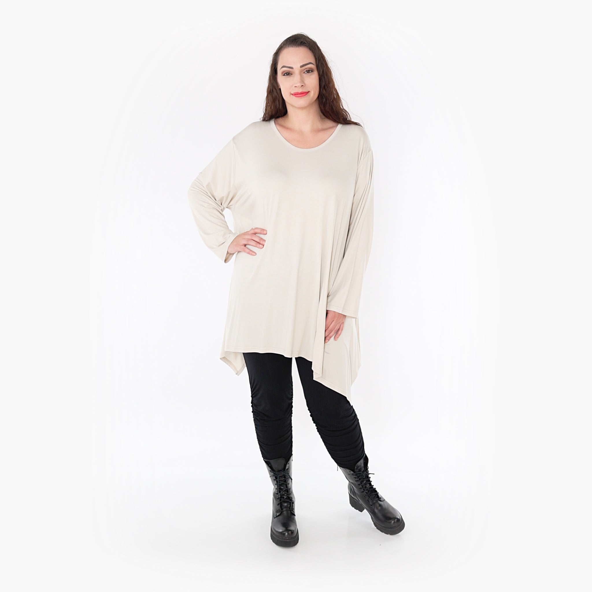  A-Form Shirt von AKH Fashion aus Viskose, 1233.1019L, Beige, Schick, Modern, Bequem