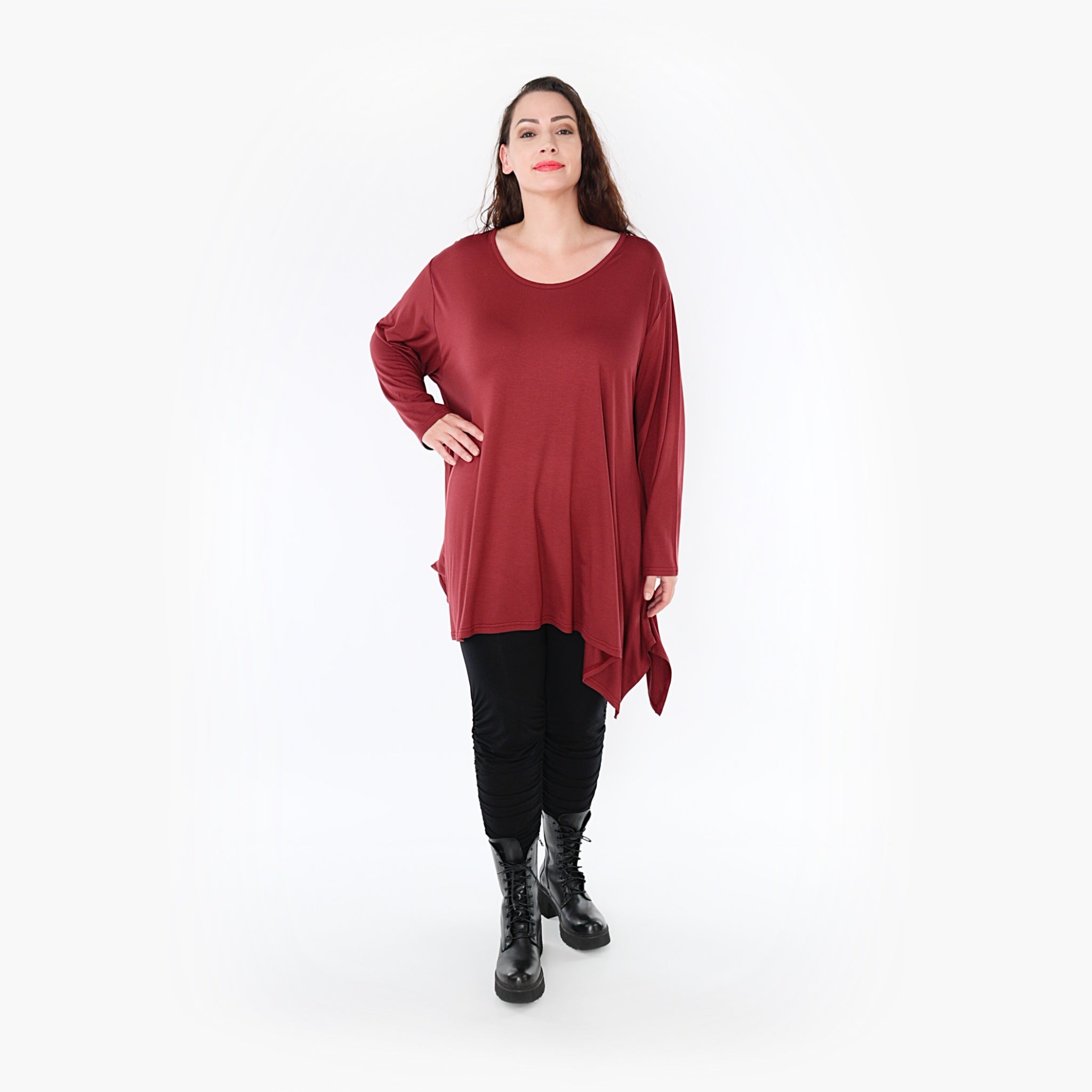  A-Form Shirt von AKH Fashion aus Viskose, 1233.1019L, Burgundy, Schick, Modern, Bequem