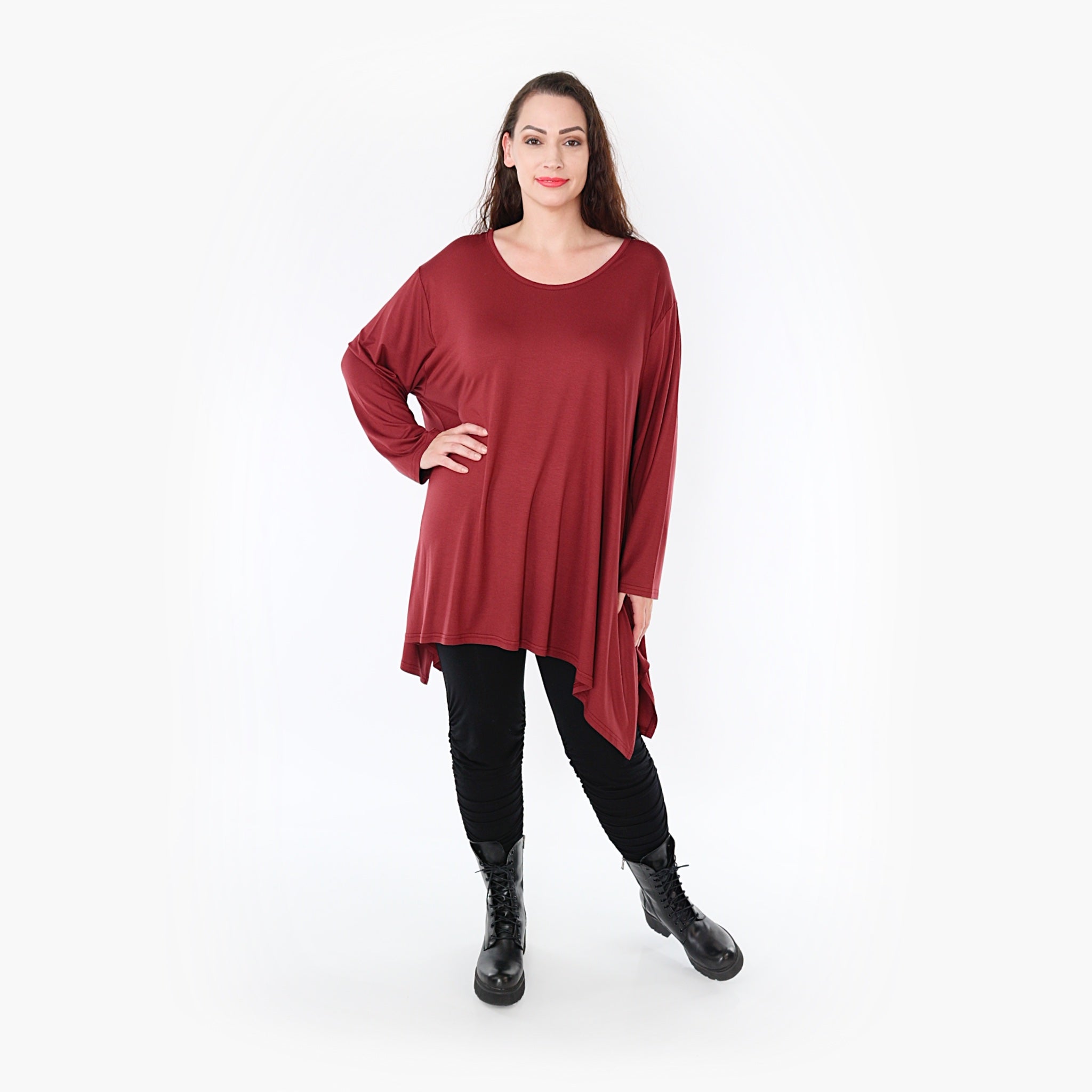  A-Form Shirt von AKH Fashion aus Viskose, 1233.1019L, Burgundy, Schick, Modern, Bequem