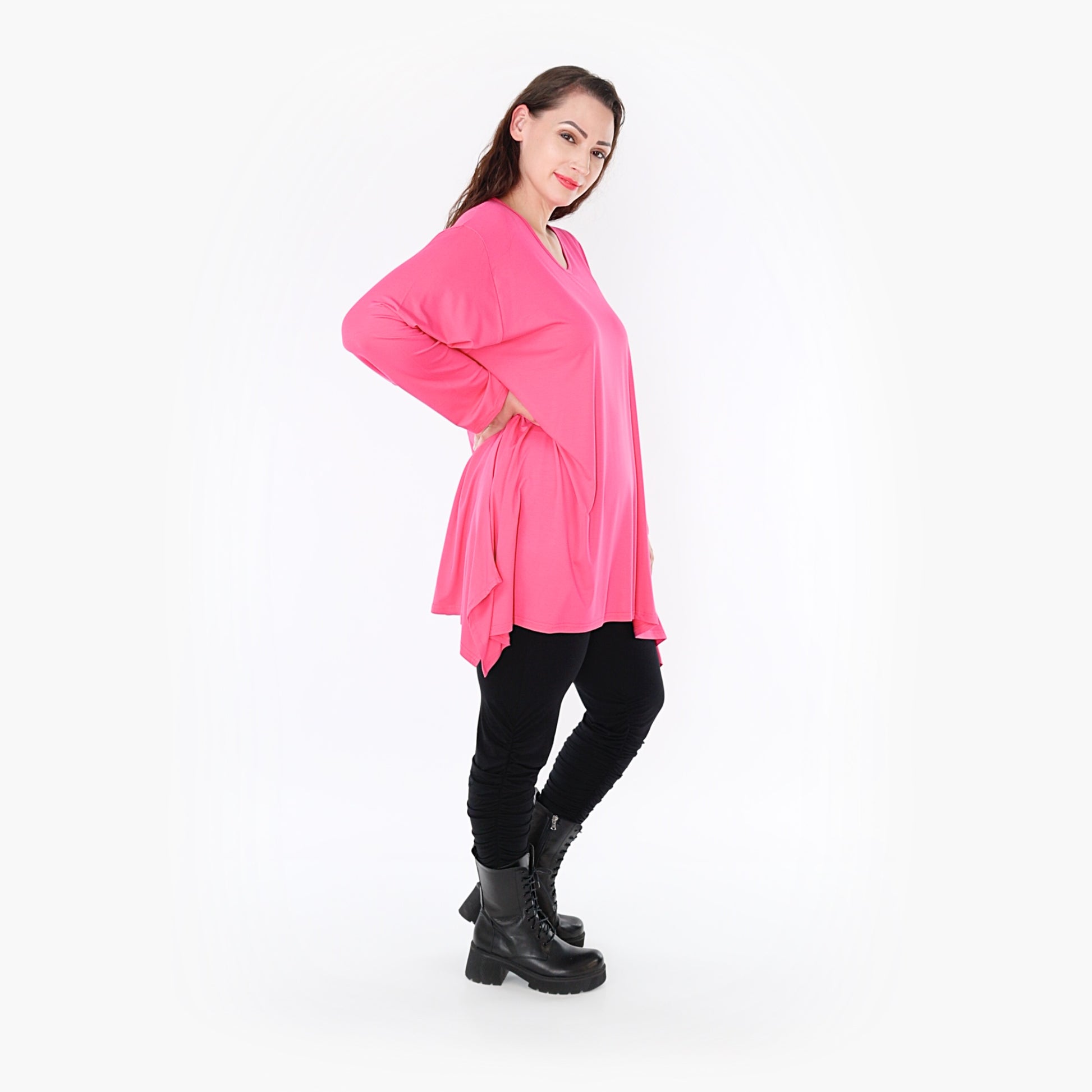  A-Form Shirt von AKH Fashion aus Viskose, 1233.1019L, Fuchsia, Unifarben, Schick, Modern