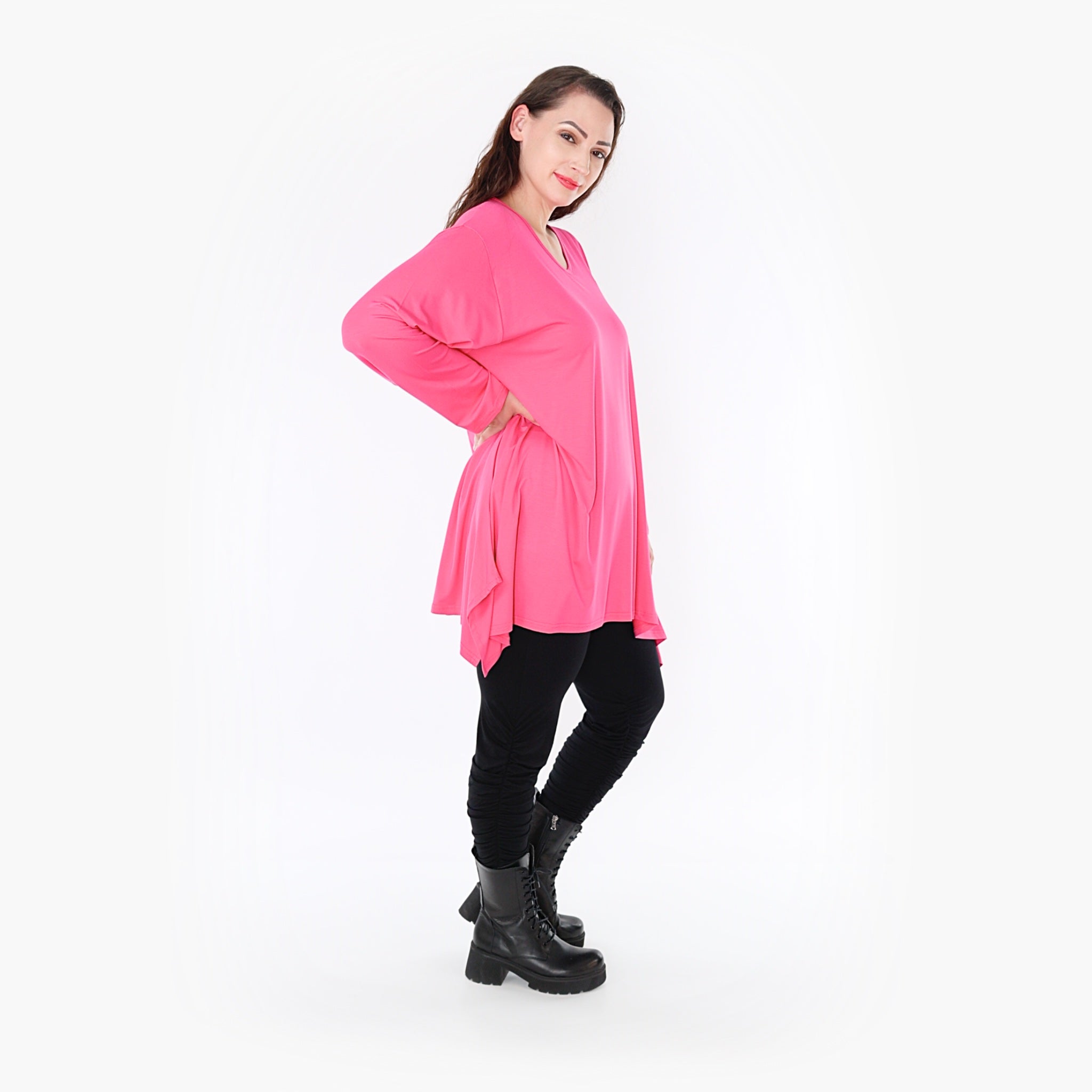  A-Form Shirt von AKH Fashion aus Viskose, 1233.1019L, Fuchsia, Schick, Modern, Bequem
