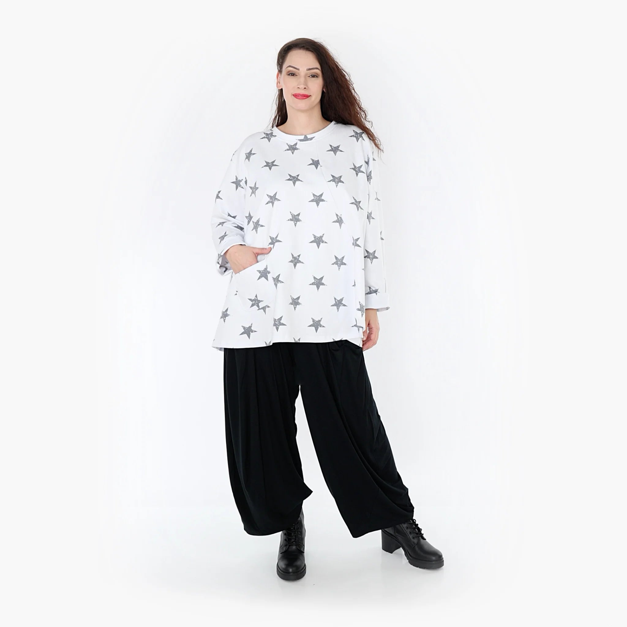  AKH Fashion Bigshirt in gerader Form, aus Baumwolle, 1328.02153, Weiß-Grau, Schick, Modern