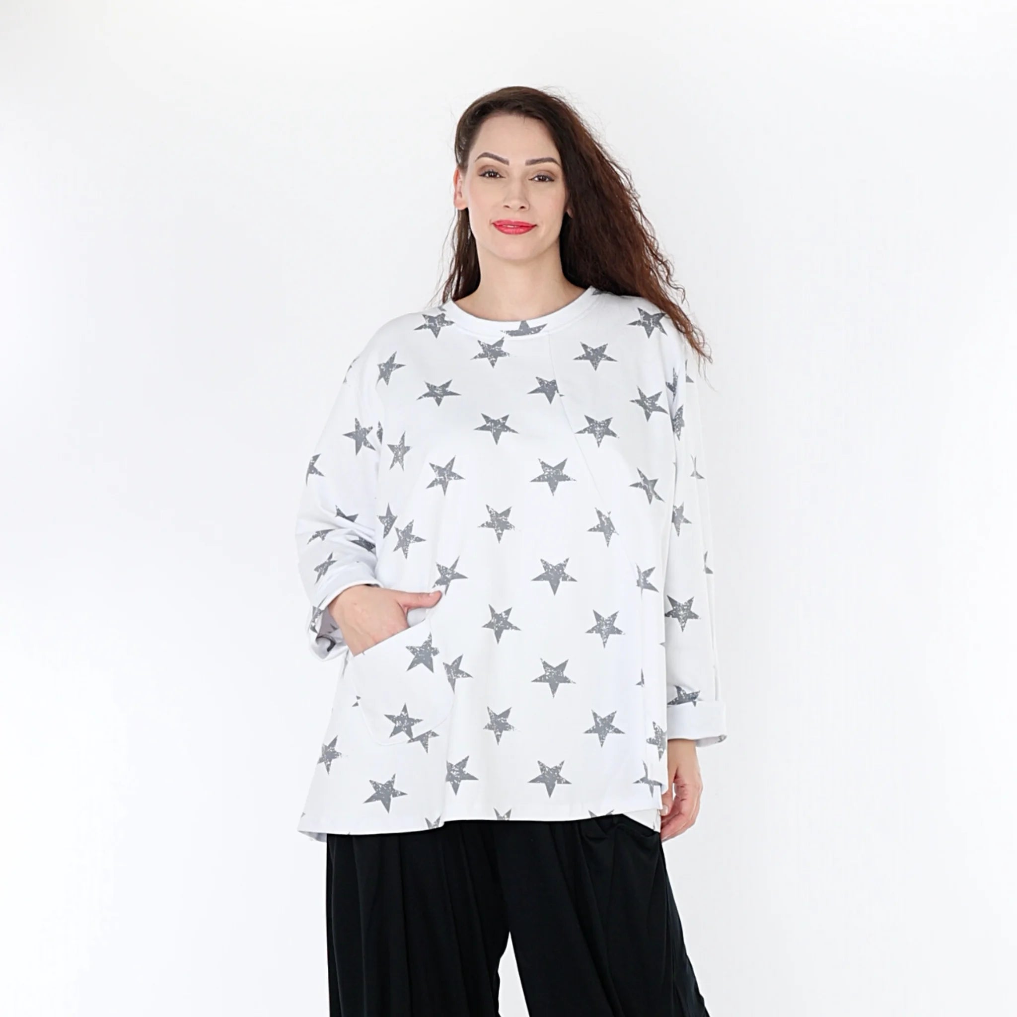  AKH Fashion Bigshirt in gerader Form, aus Baumwolle, 1328.02153, Weiß-Grau, Schick, Modern