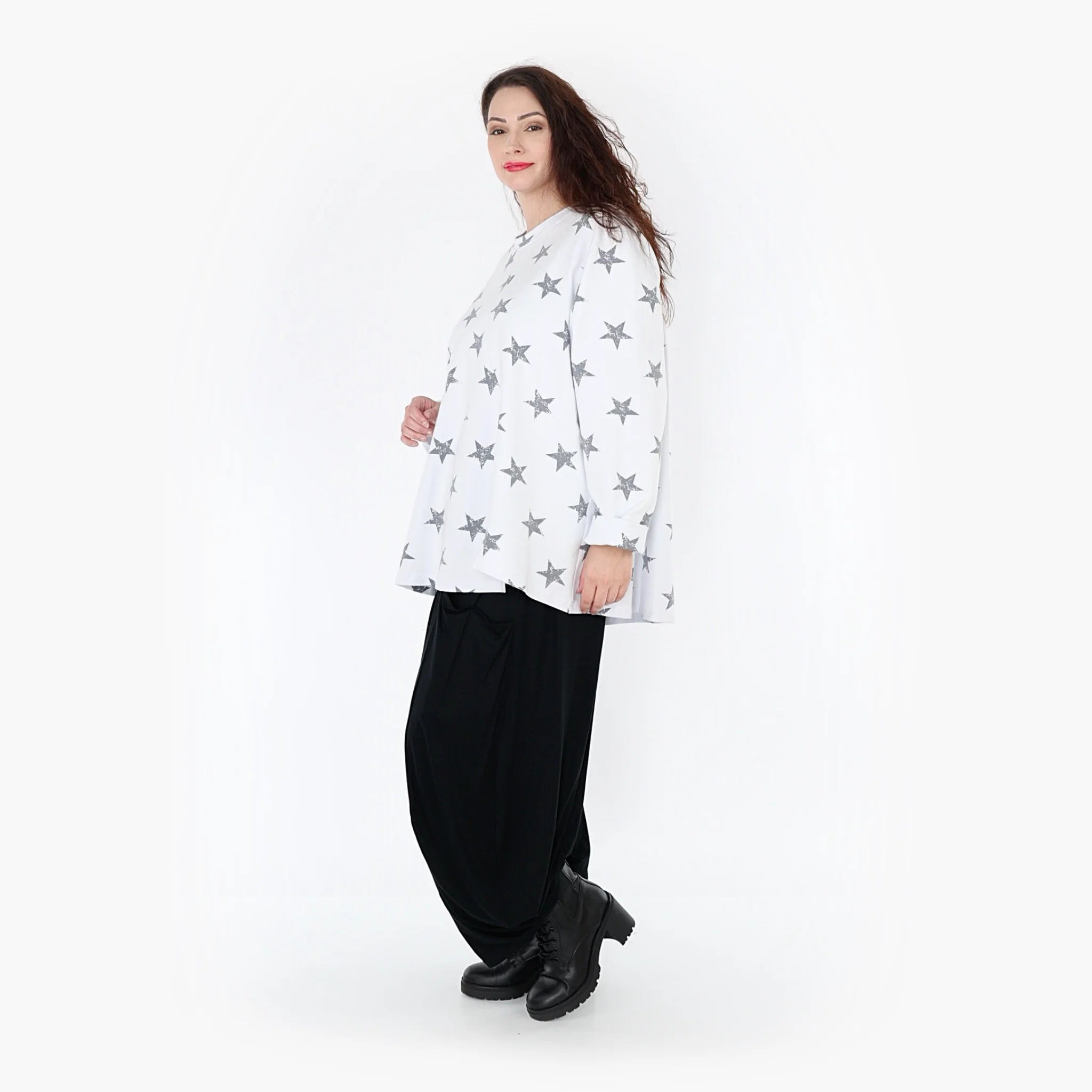  AKH Fashion Bigshirt in gerader Form, aus Baumwolle, 1328.02153, Weiß-Grau, Schick, Modern