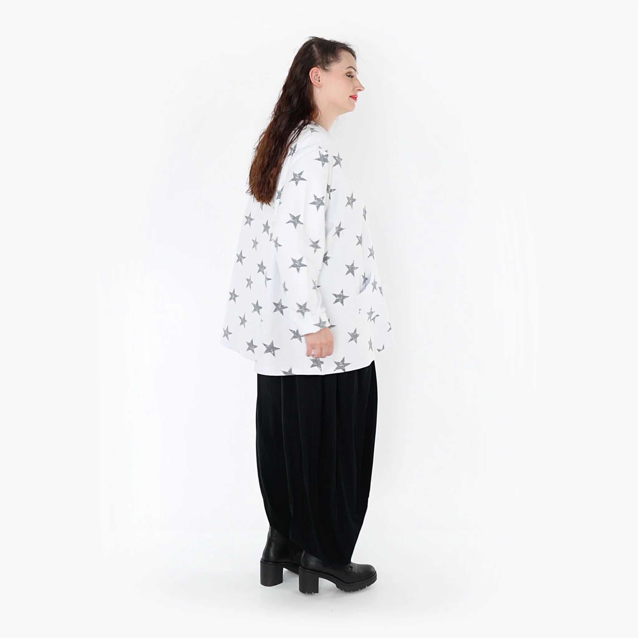  AKH Fashion Bigshirt in gerader Form, aus Baumwolle, 1328.02153, Weiß-Grau, Schick, Modern